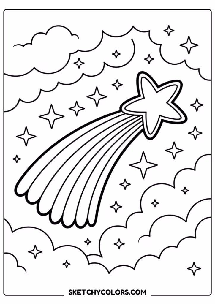 shooting star rainbow coloring page free printable