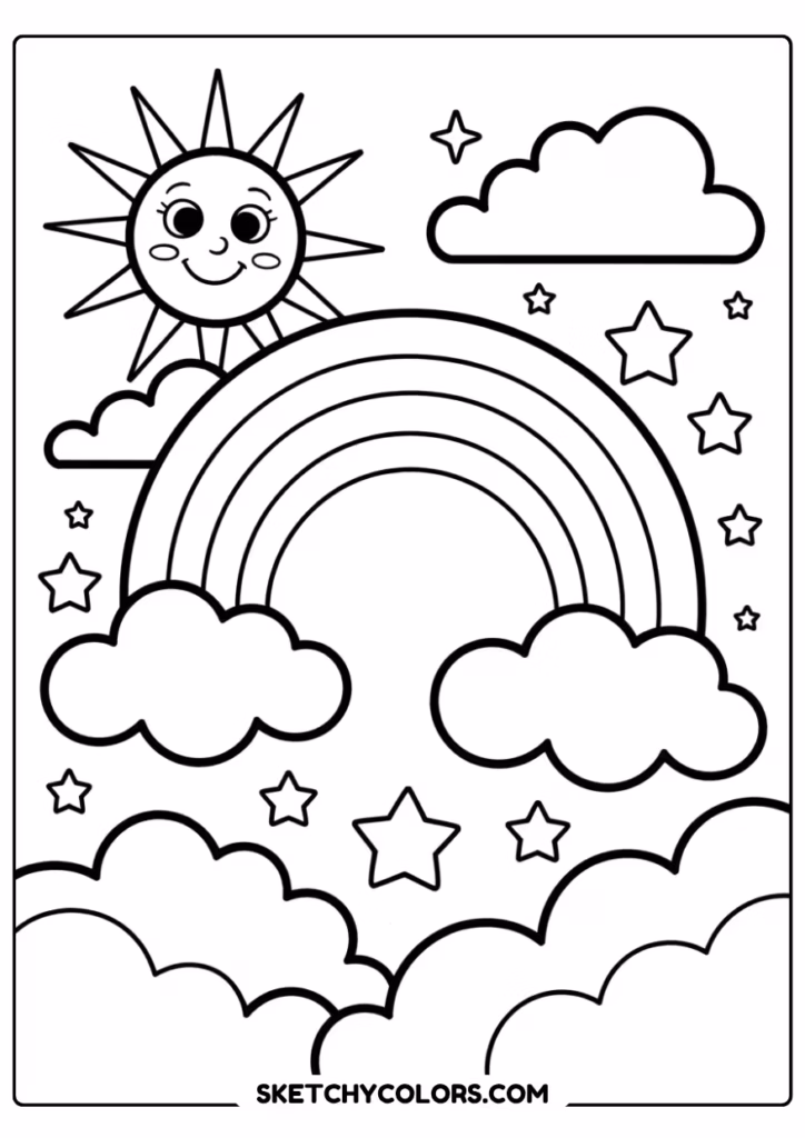sun and rainbow coloring page free printable pdf