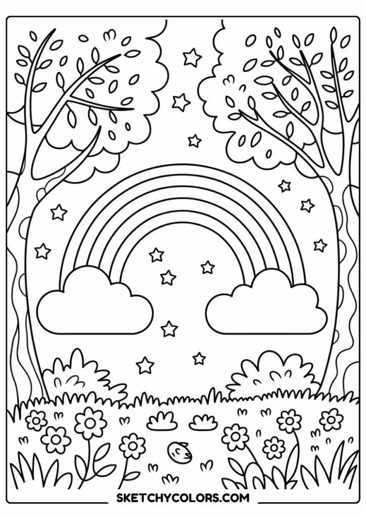 nature rainbow coloring page free printable for kids