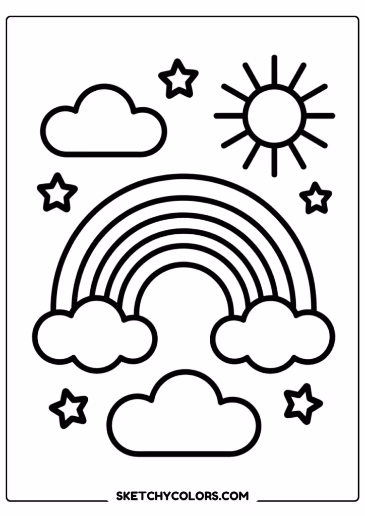 simple rainbow coloring page free printable for kids