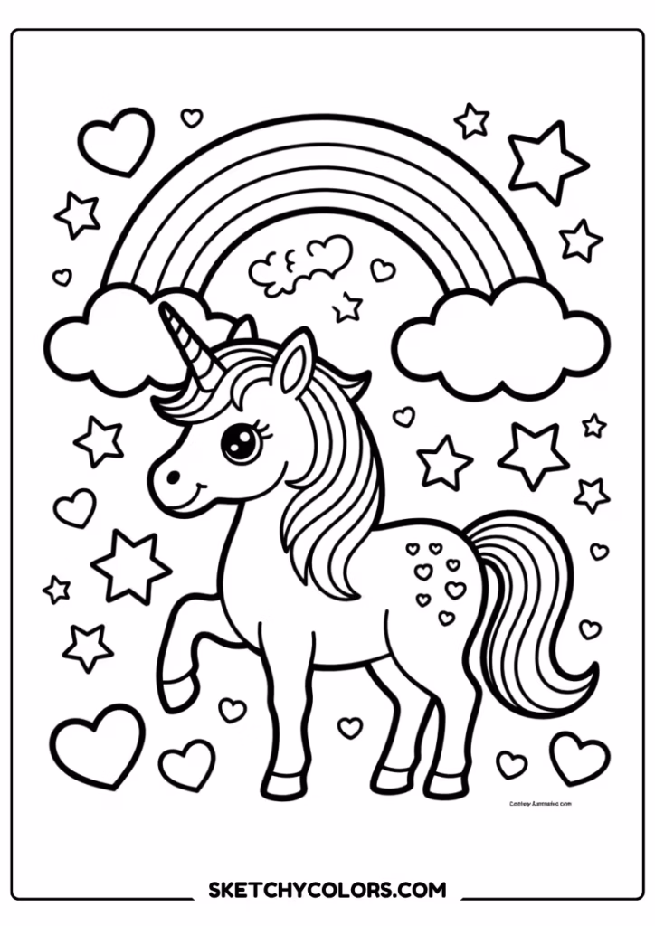 unicorn rainbow coloring page free printable pdf