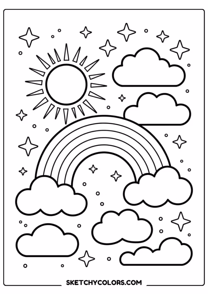 cloud rainbow coloring page free printable for kids