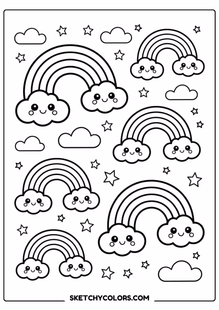cute rainbows coloring page free printable pdf
