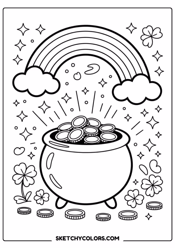 pot of gold rainbow coloring page free printable