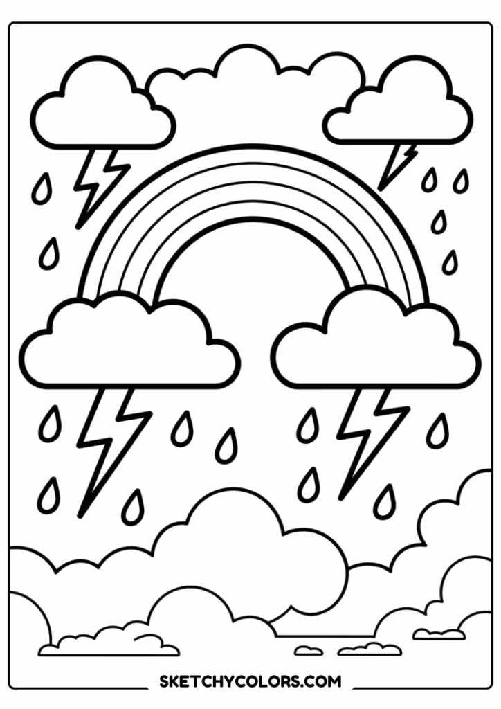 storm rainbow coloring page free printable for kids