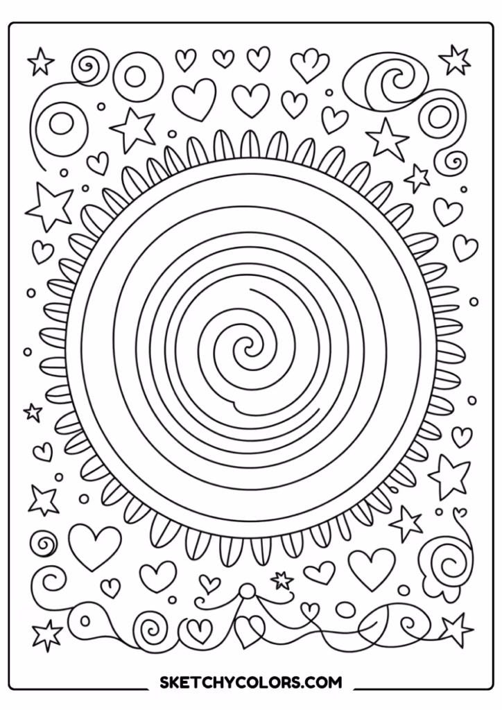 spiral rainbow coloring page free printable pdf