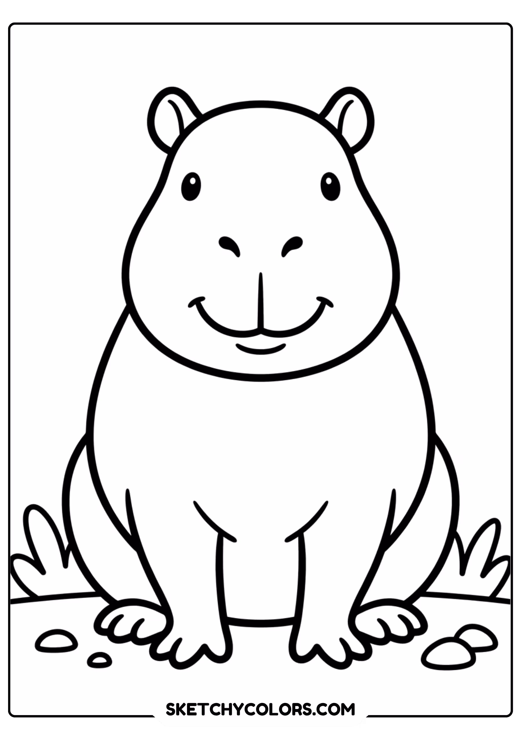 capybara coloring pages - cute capybara sitting calm free printable PDF for kids