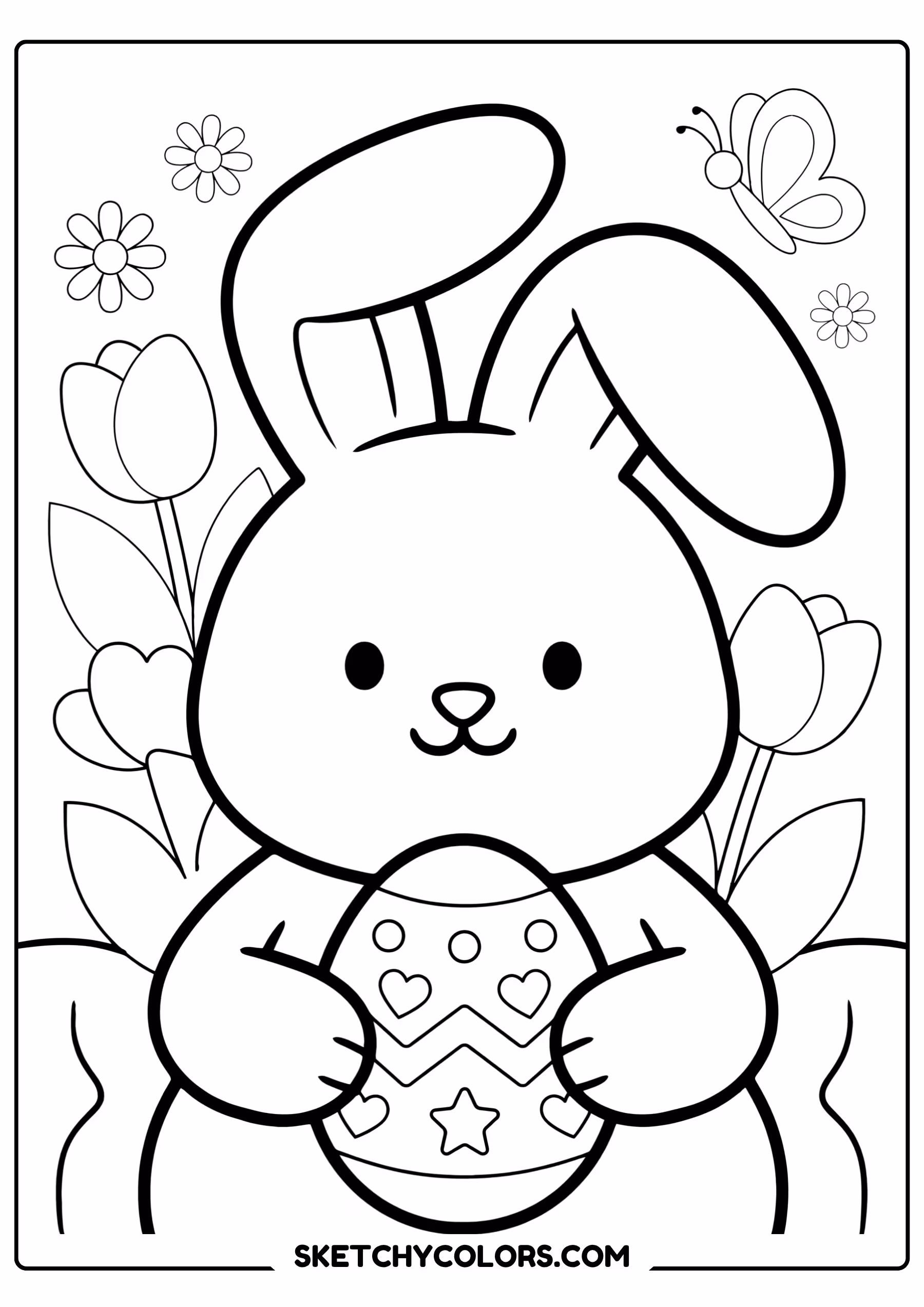 easter coloring page bunny holding egg free printable for kids
