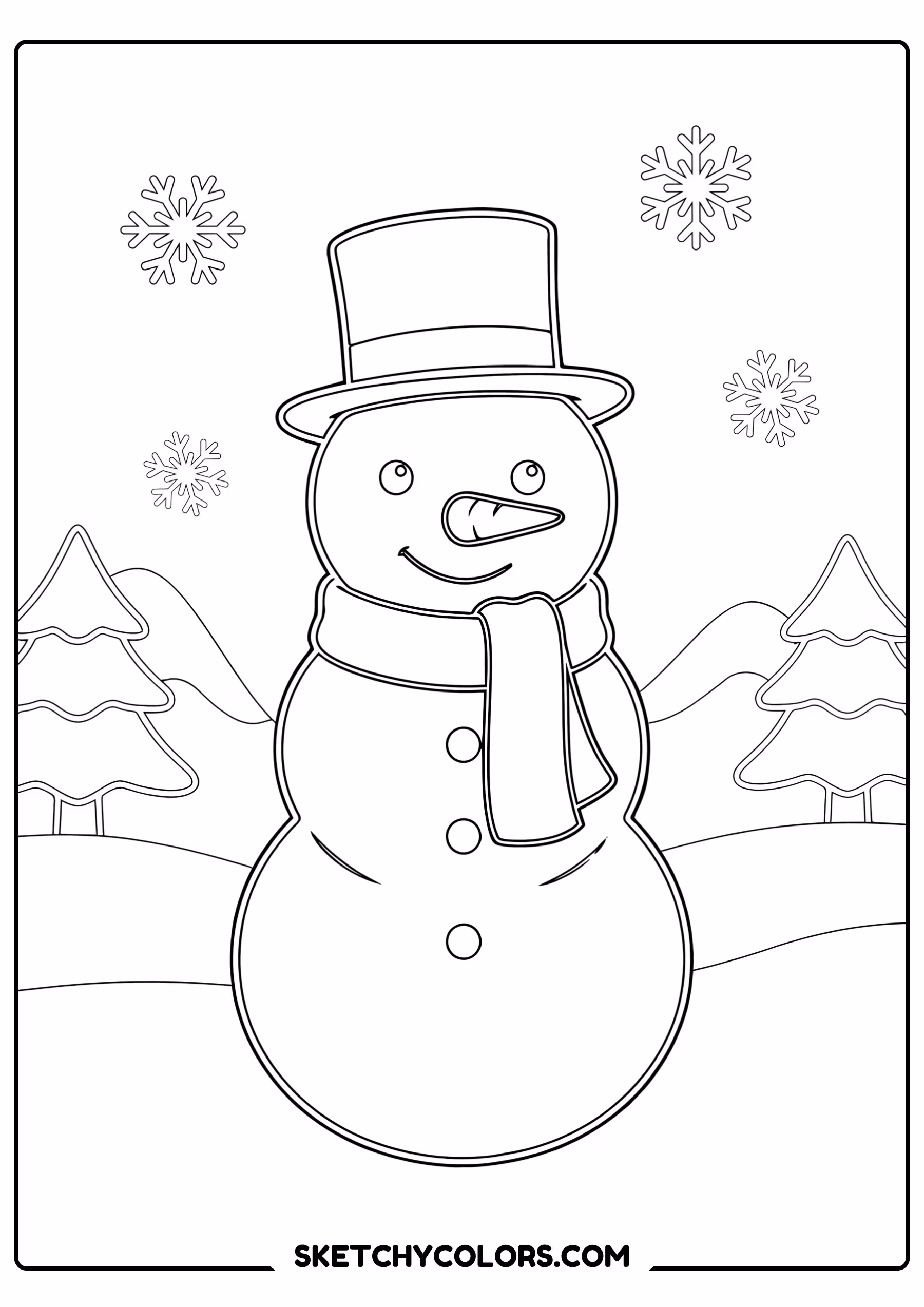january coloring page snowman top hat free printable for kids