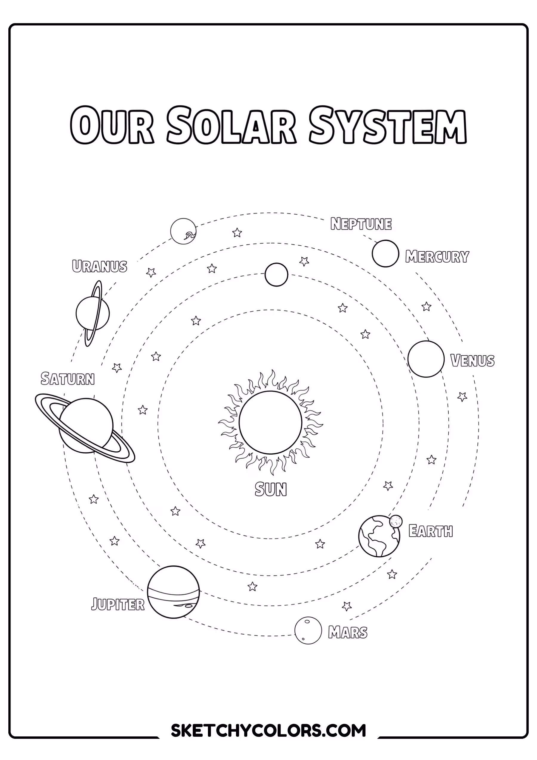 solar system coloring page full layout planets free printable for kids