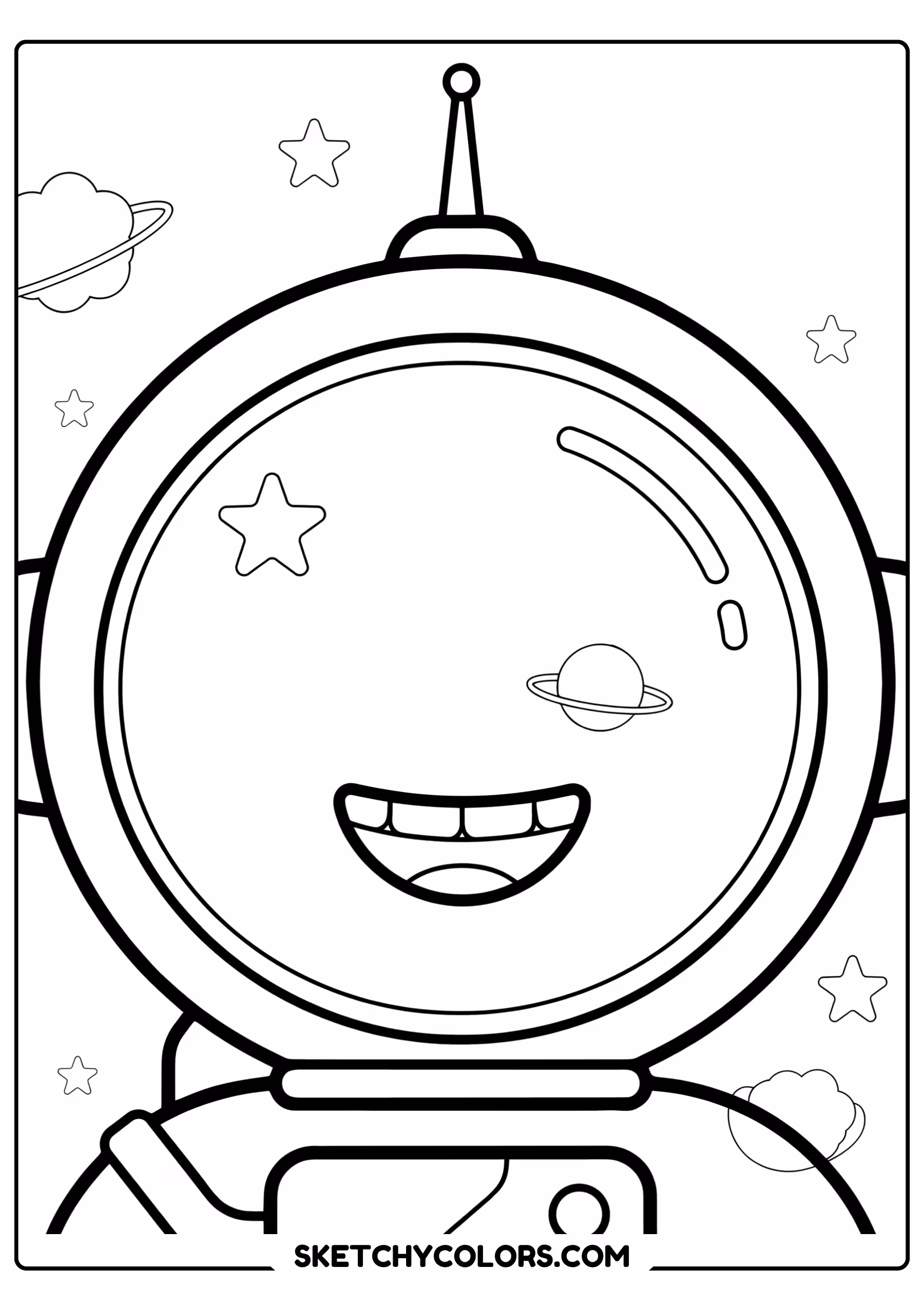 space coloring page astronaut floating helmet stars free printable for kids