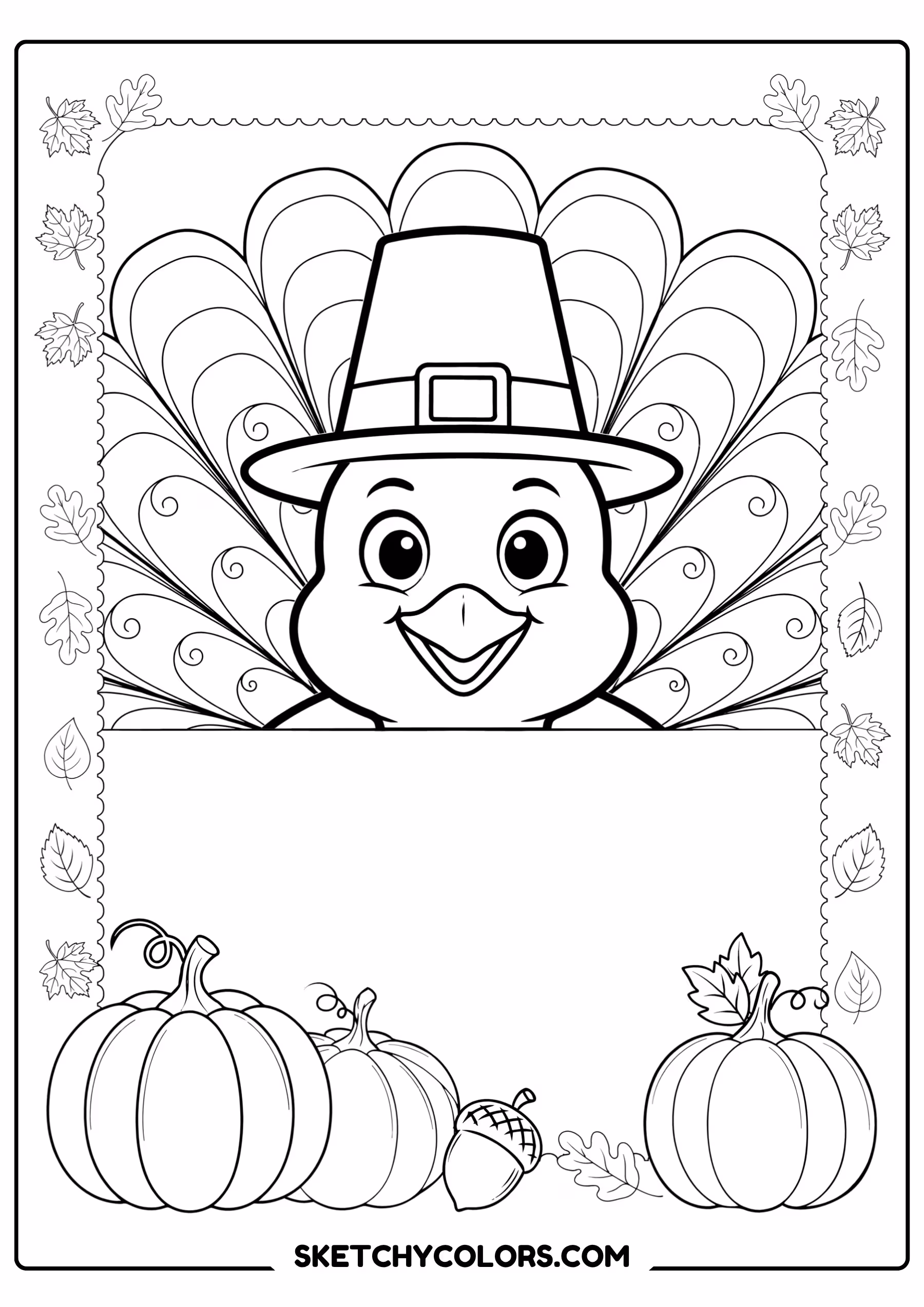 thanksgiving coloring page turkey pilgrim hat pumpkins free printable for kids