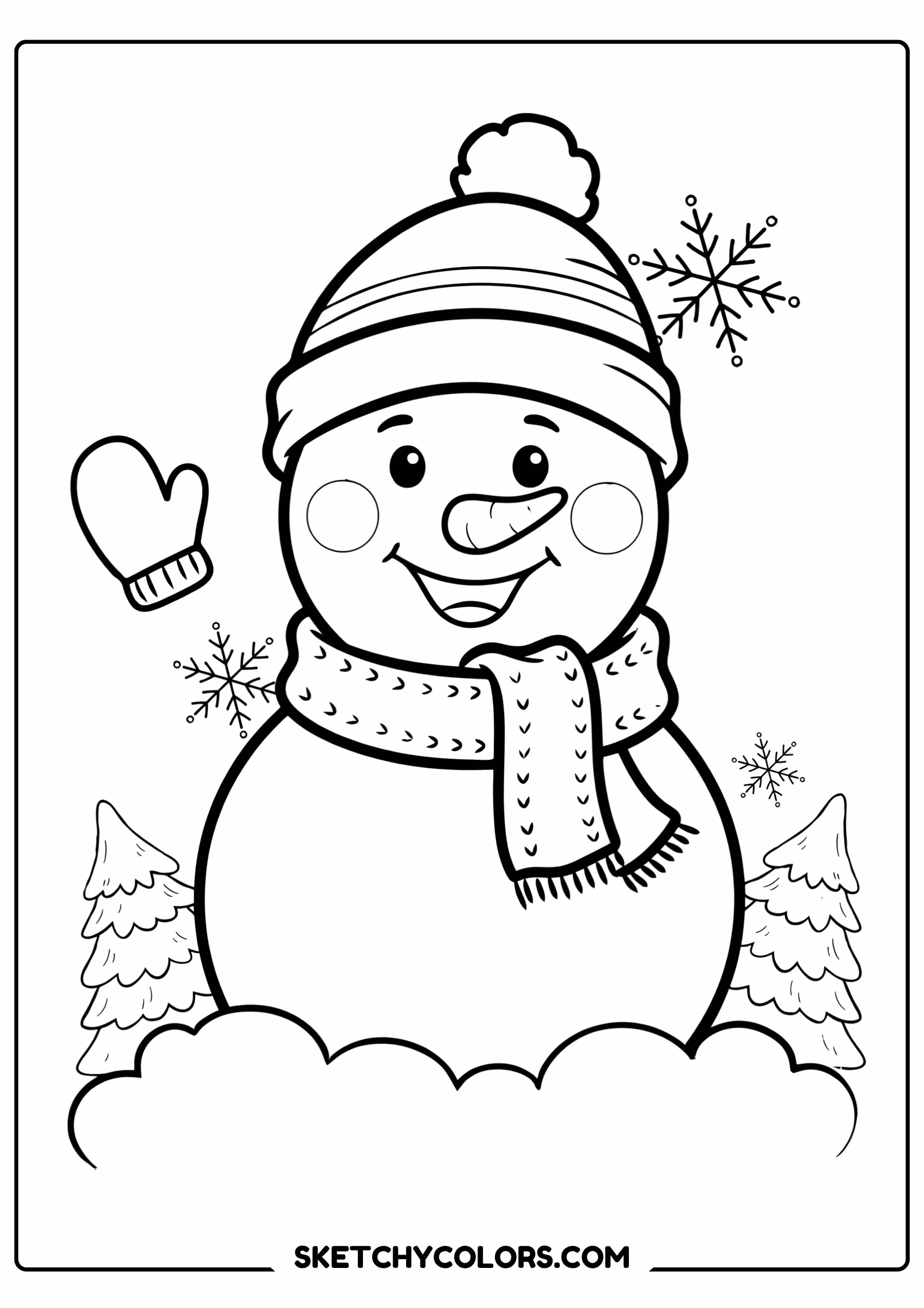 winter snowman coloring page free printable for kids
