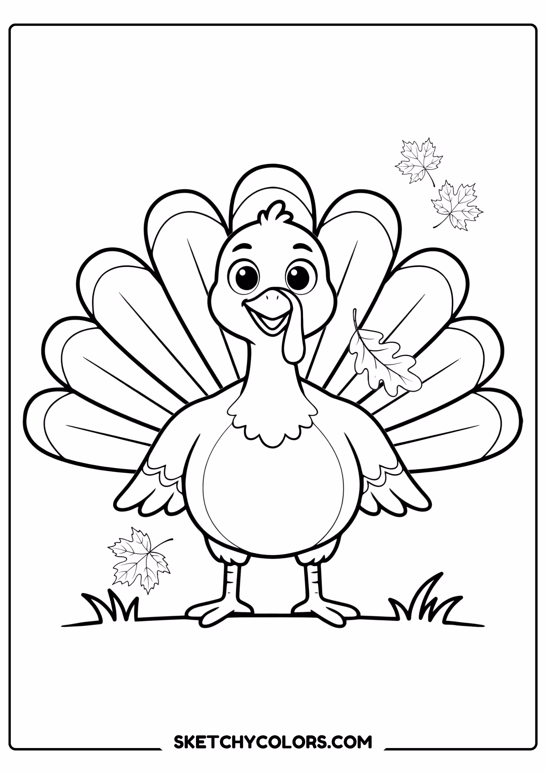 autumn coloring page turkey leaf feathers display free printable pdf