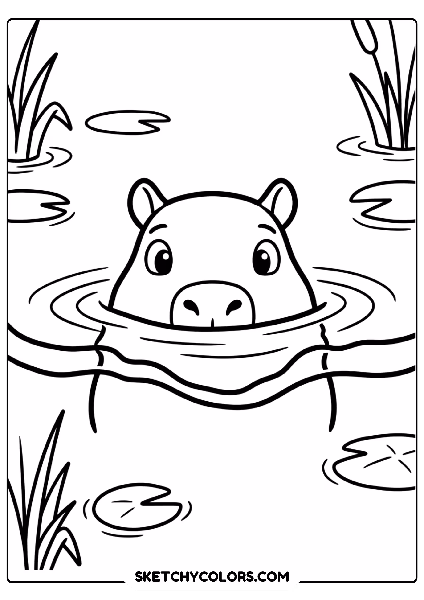 capybara submerged pond free printable coloring page for kids
