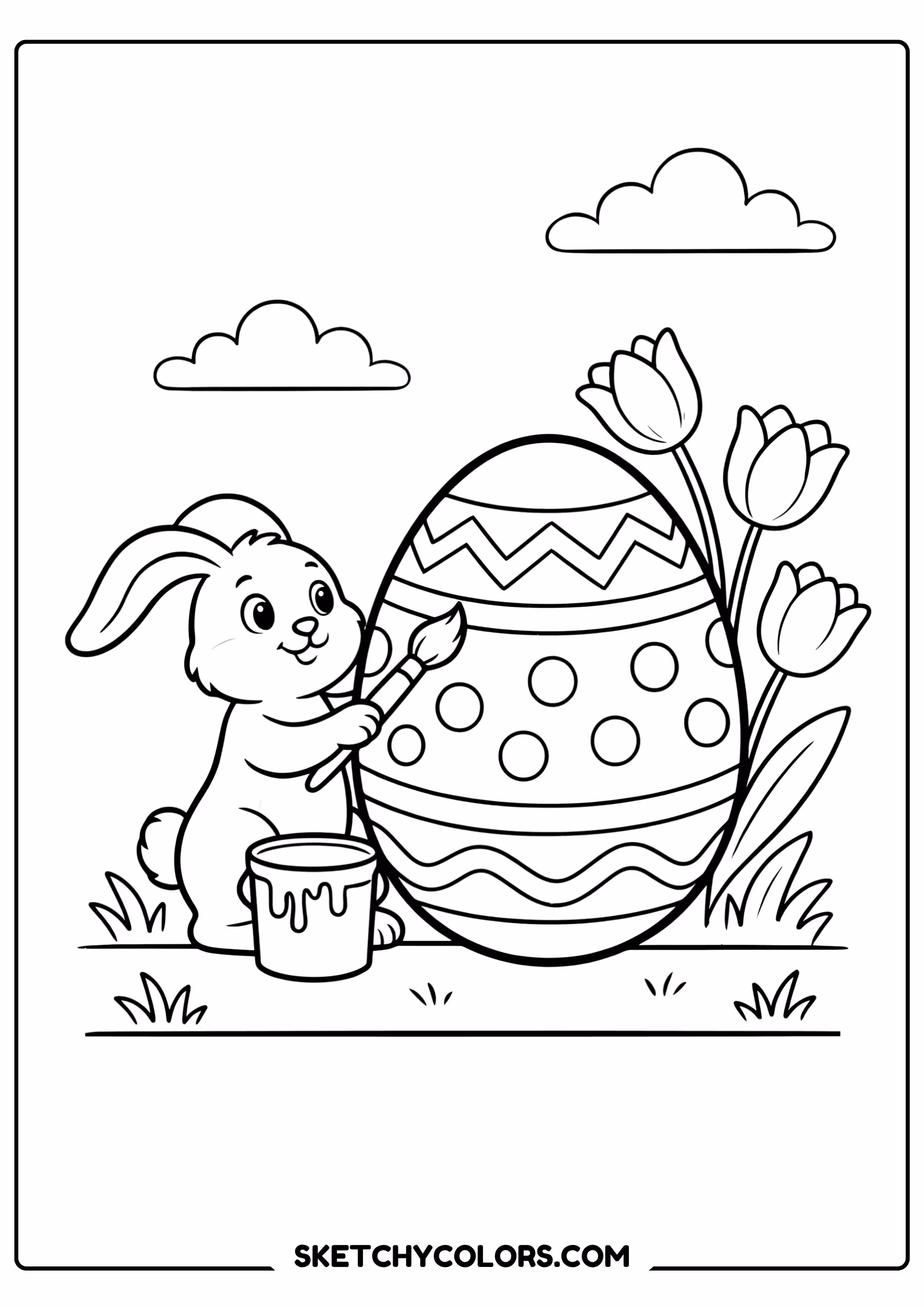 easter coloring page bunny painting egg free printable pdf