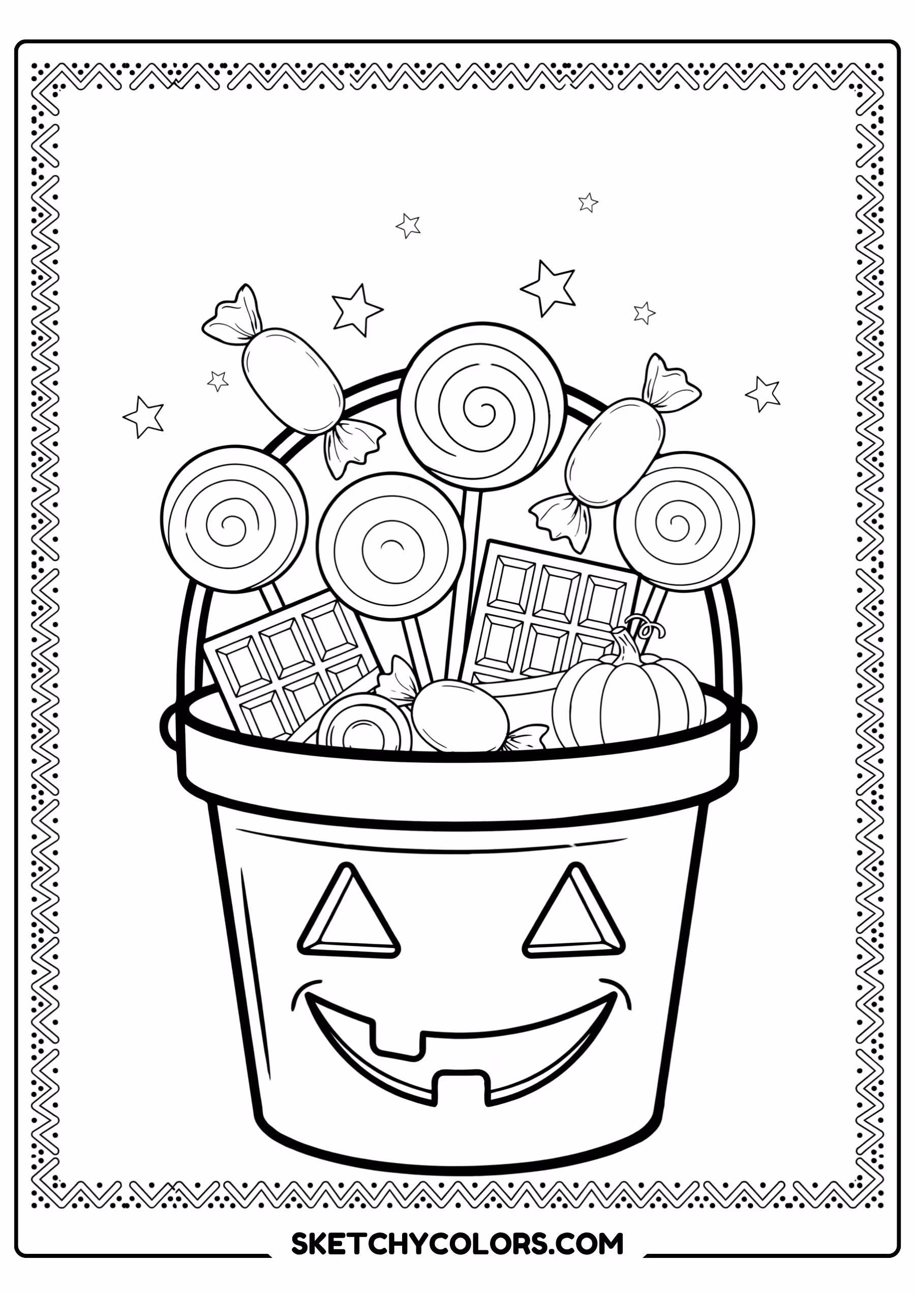 halloween coloring page trick-or-treat candy bucket free printable pdf