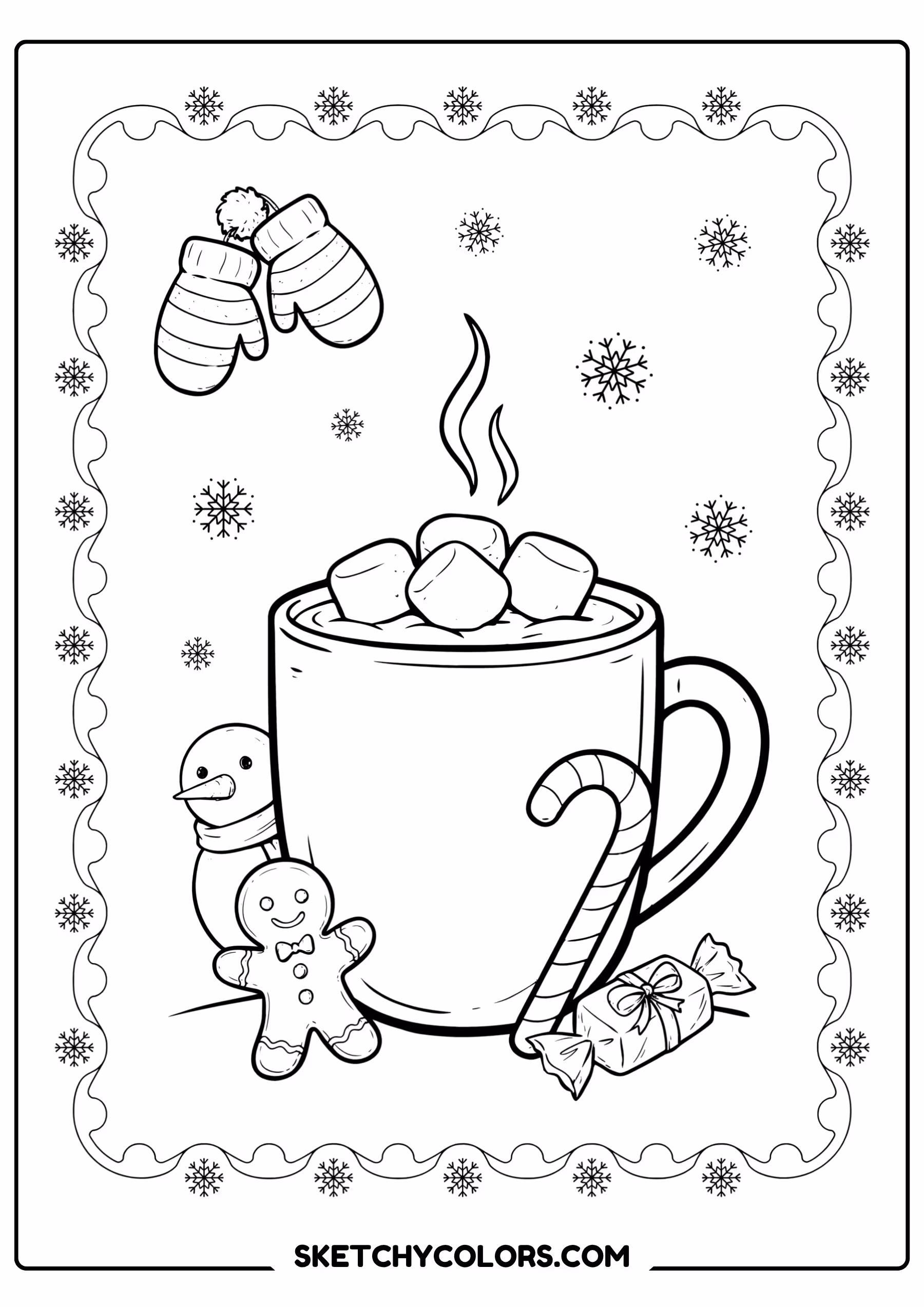 january coloring page hot chocolate mug marshmallows free printable pdf