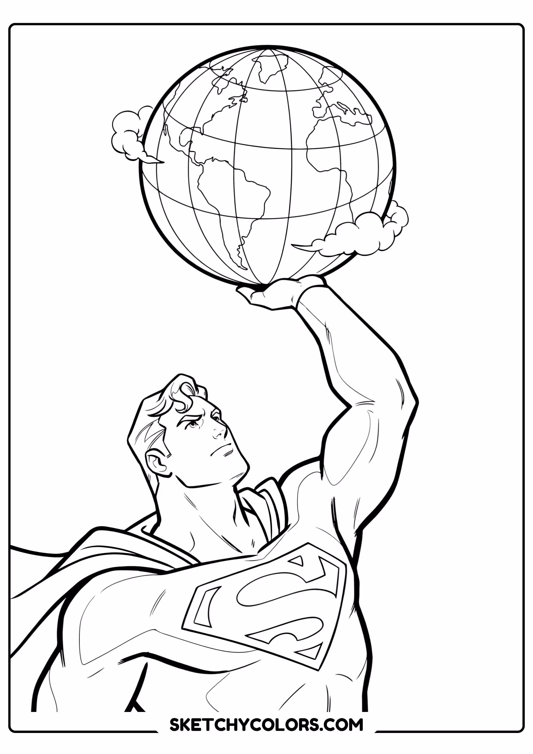 superman holding globe coloring page free printable for kids