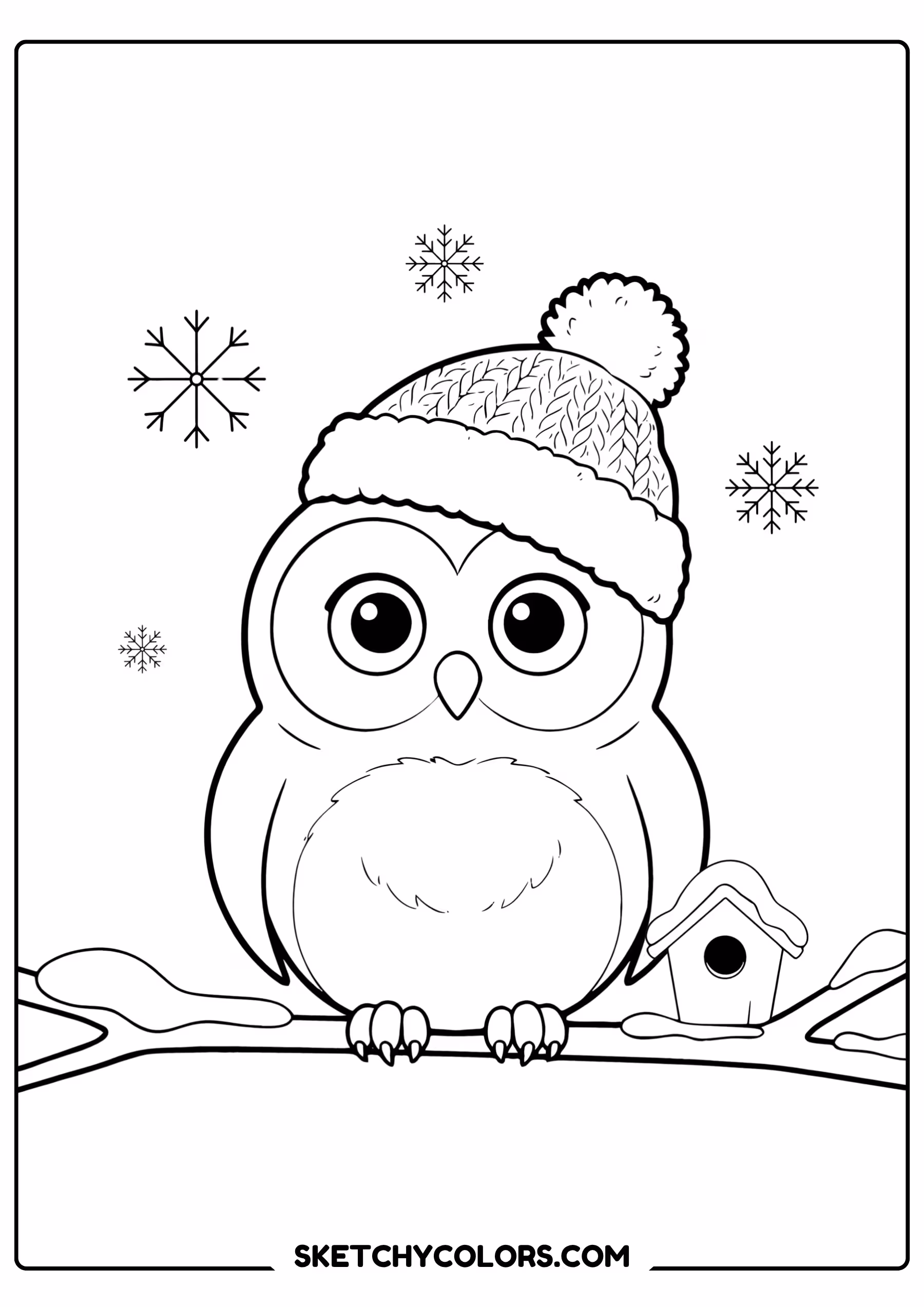 winter owl snowy branch coloring page free printable pdf