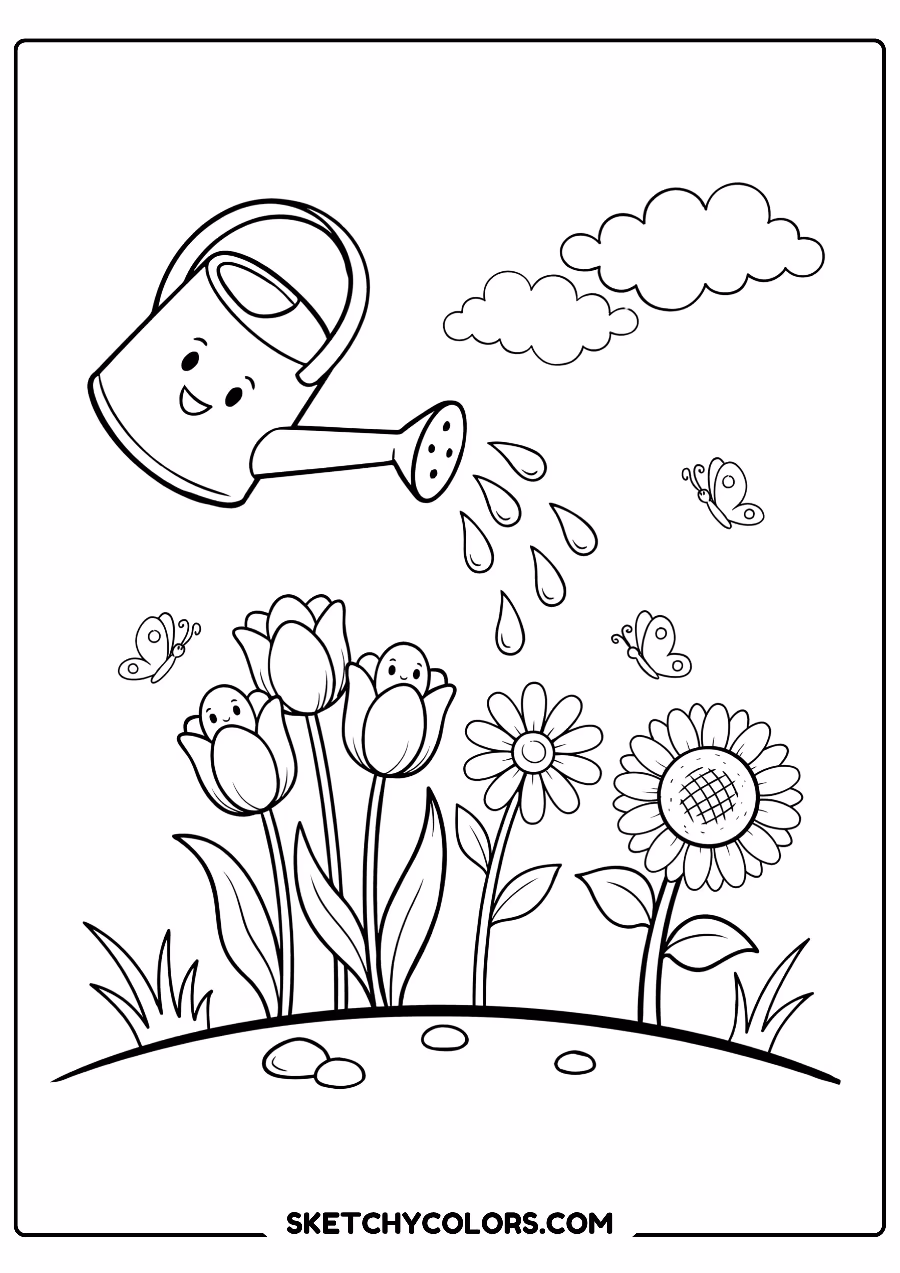 april watering can printable coloring page pdf