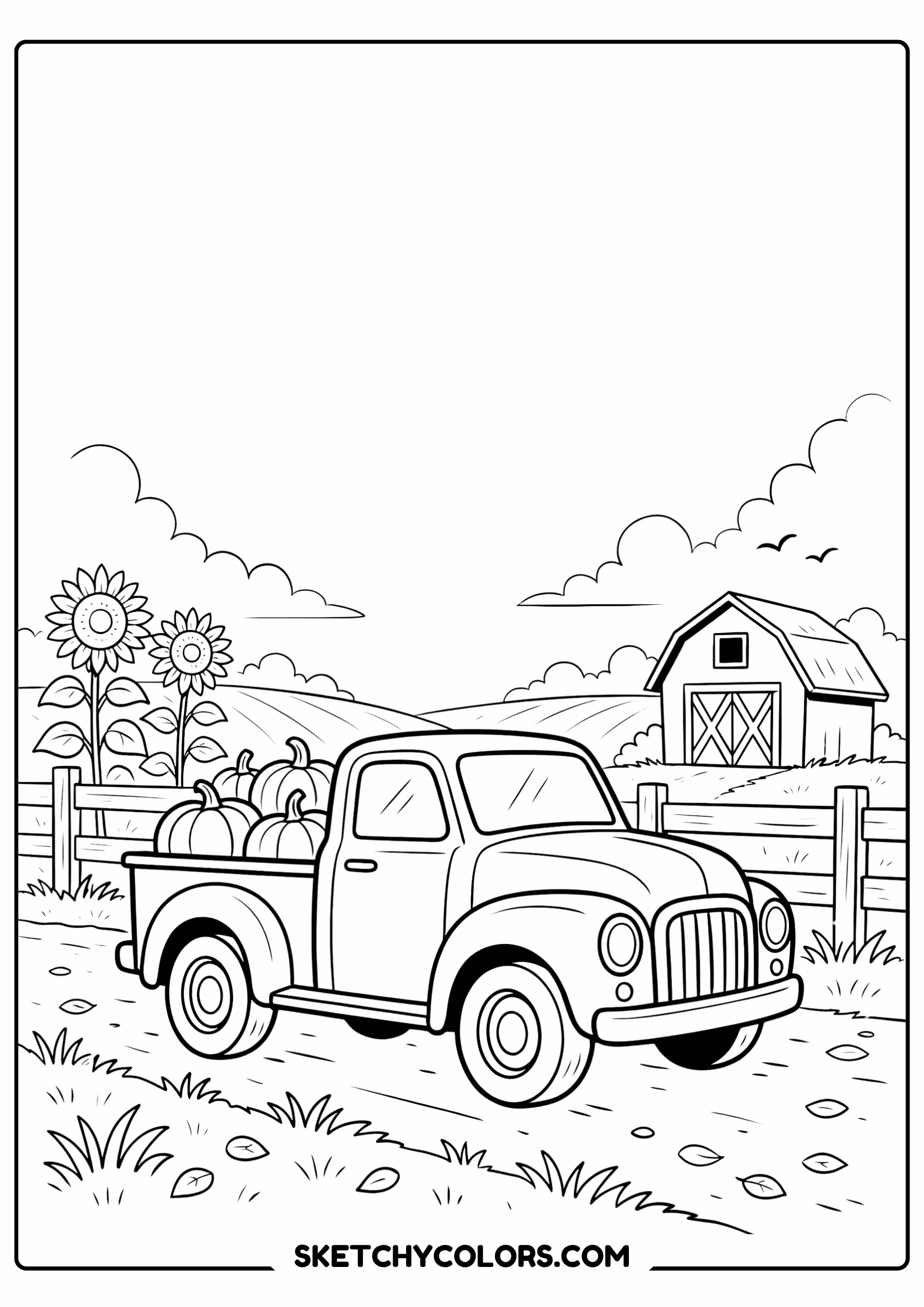 car pickup truck on the farm printable coloring page pdf