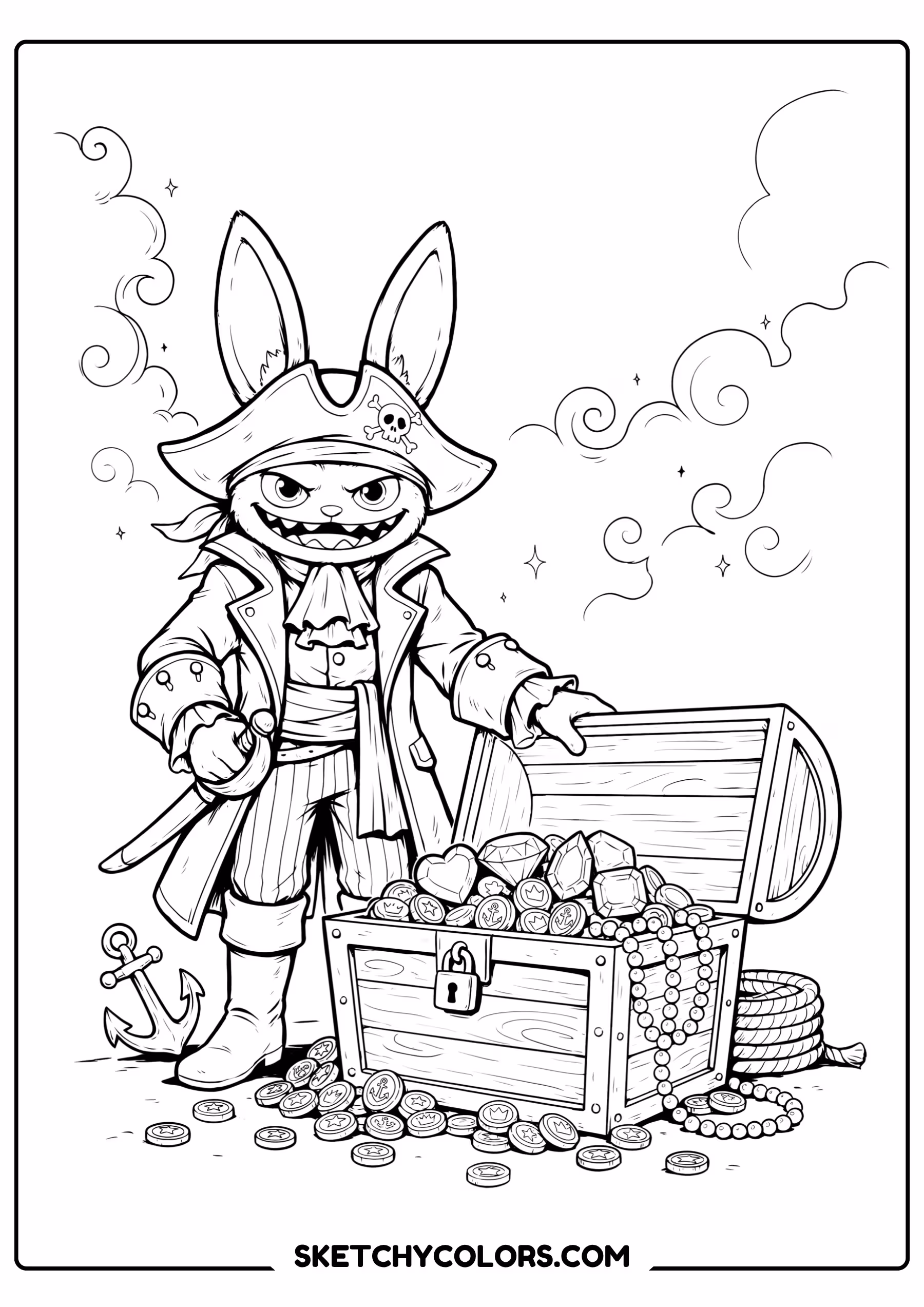 labubu pirate printable coloring page pdf