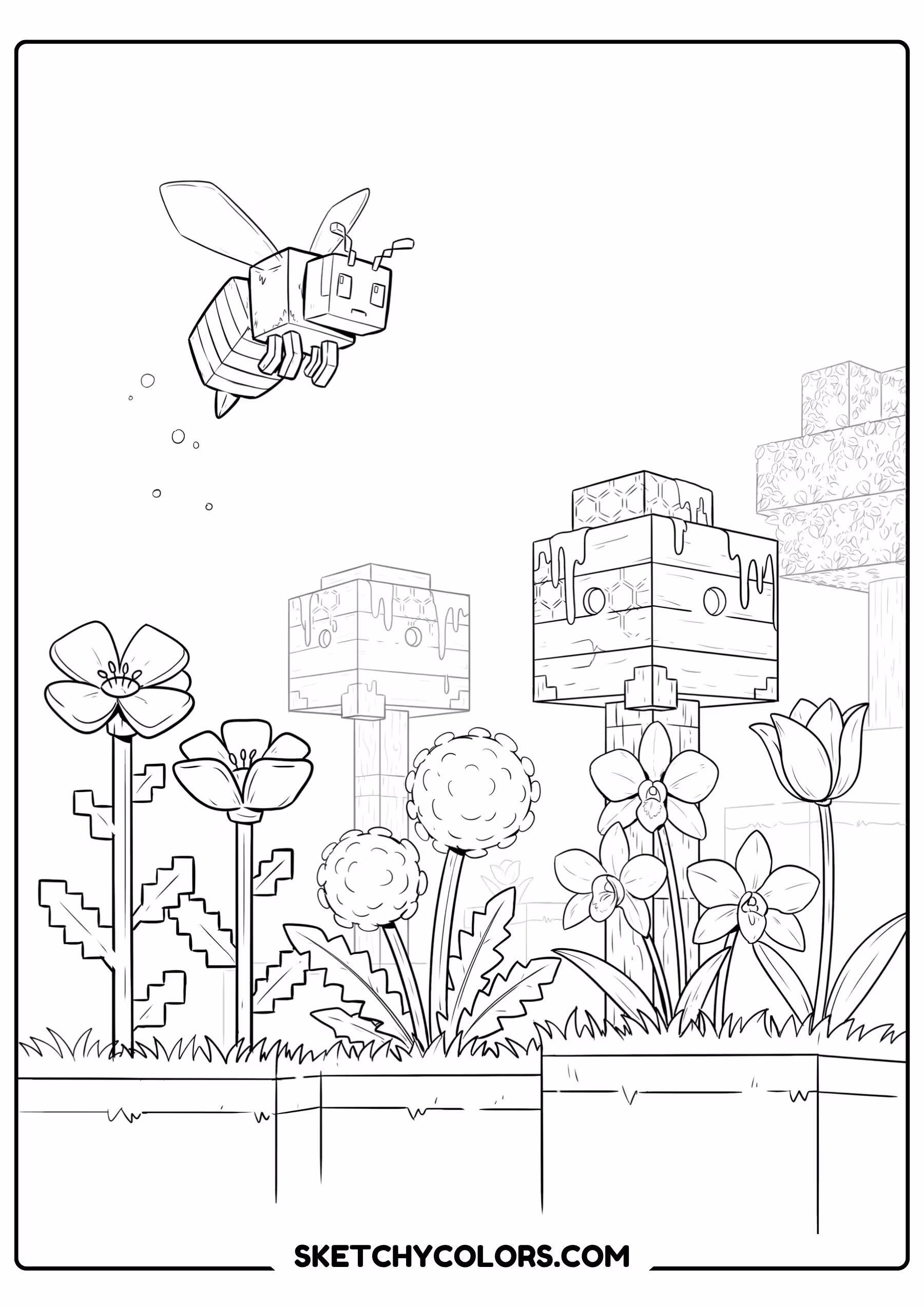 minecraft bee printable coloring page pdf