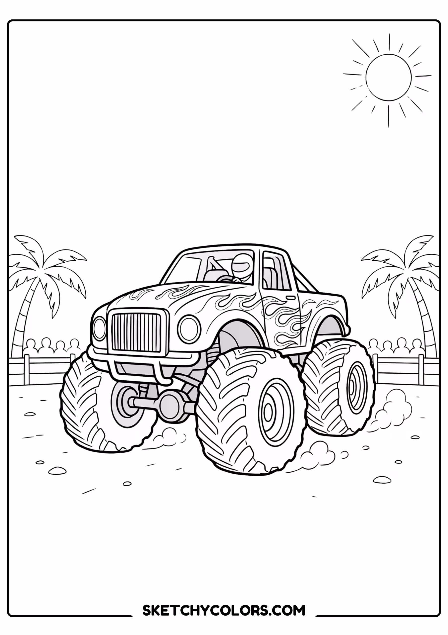monster truck fire monster truck printable coloring page pdf