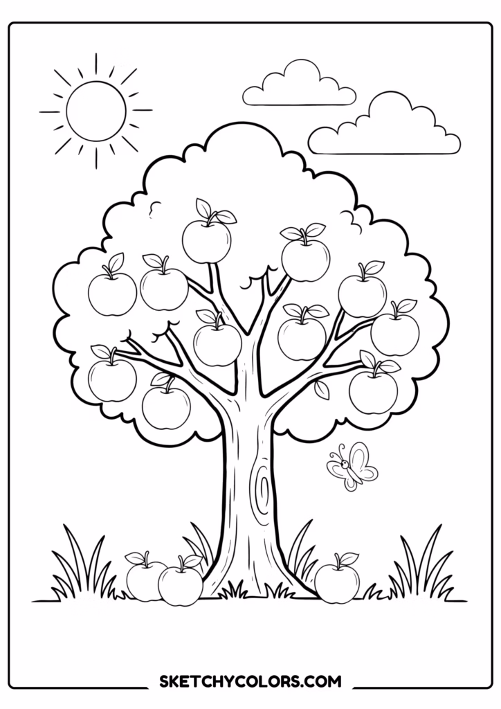 apple orchard apple s printable coloring page pdf