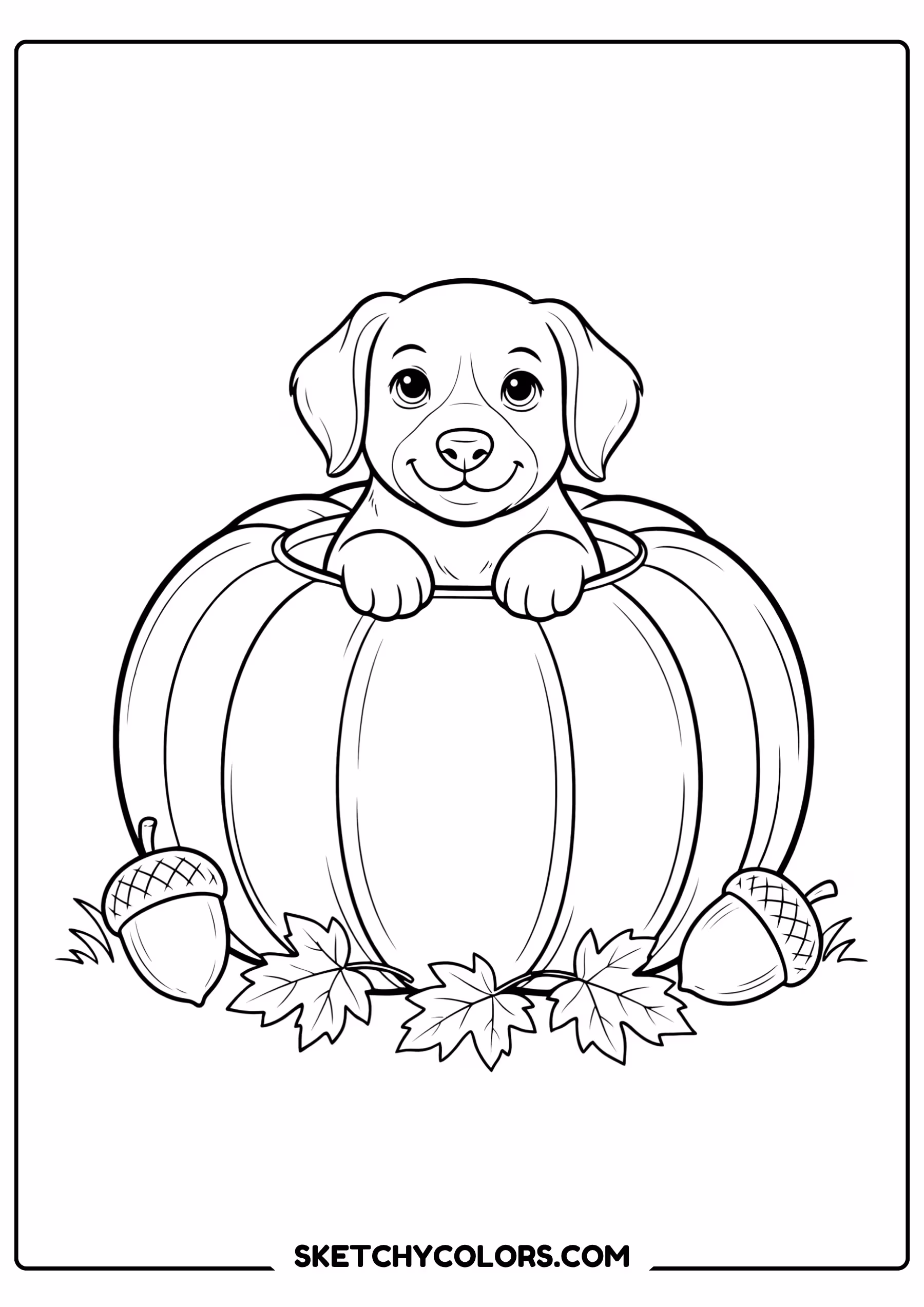 puppy in a pumpkin printable coloring page pdf