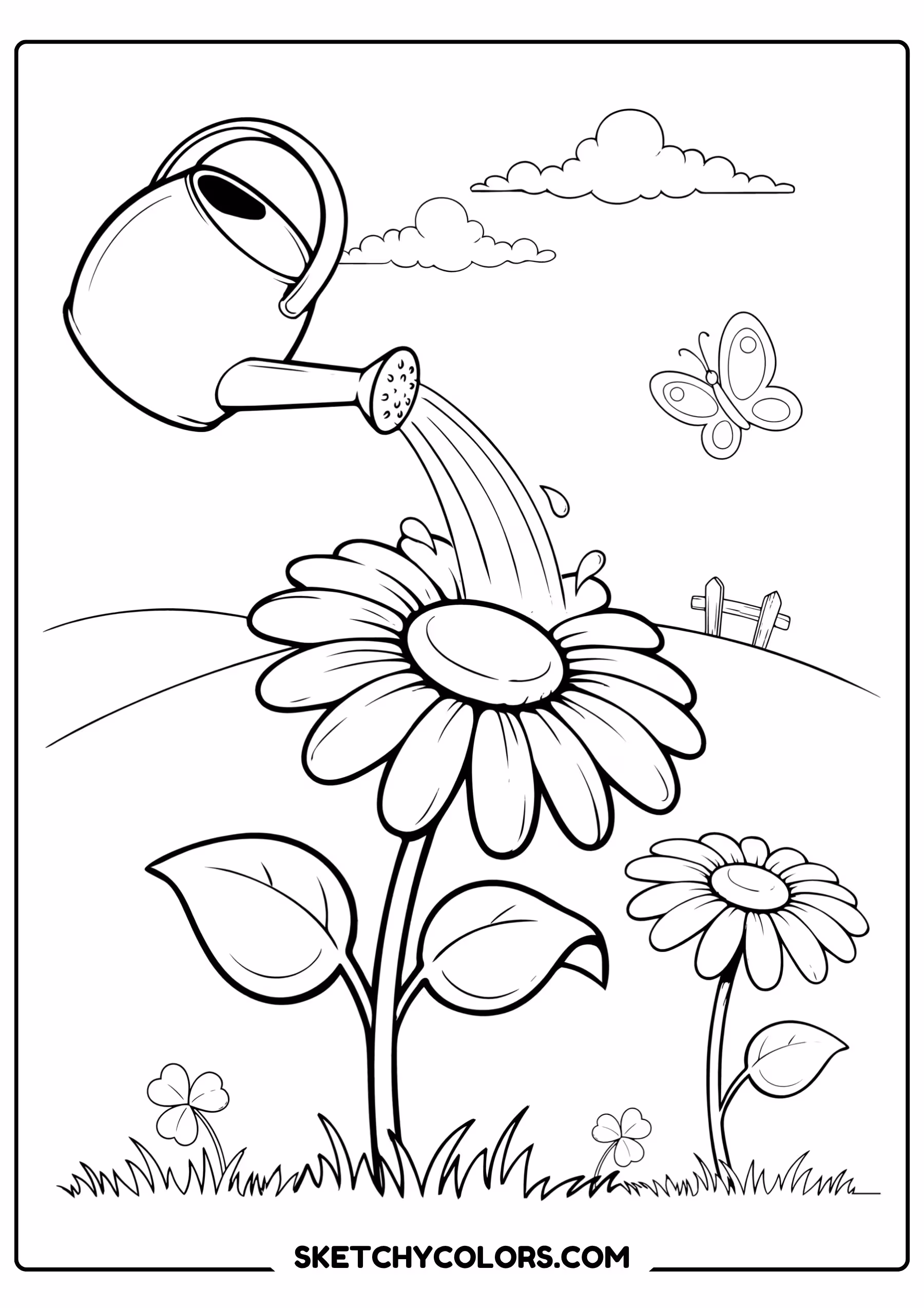 daisy coloring page watering can giant daisy free printable for kids