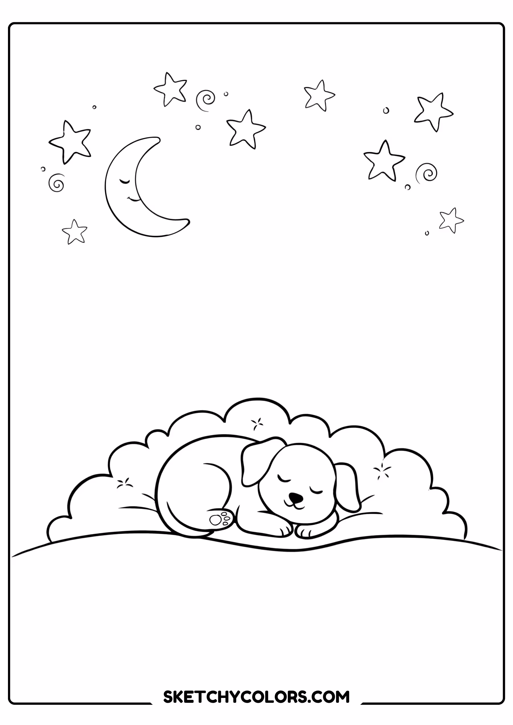 dog coloring page sleeping puppy pillow free printable for kids