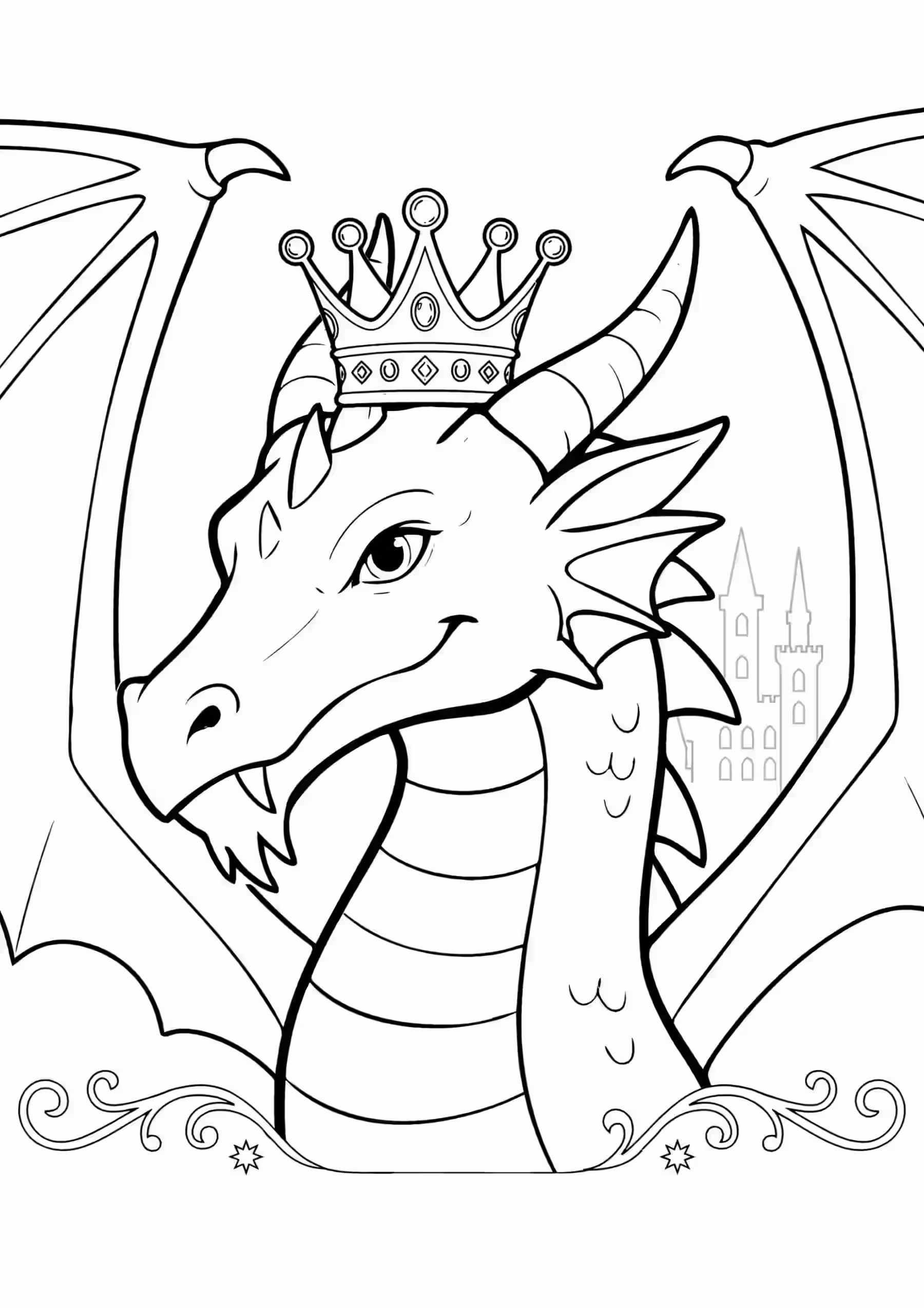 dragon coloring page royal crown jewels castle wings free printable for kids