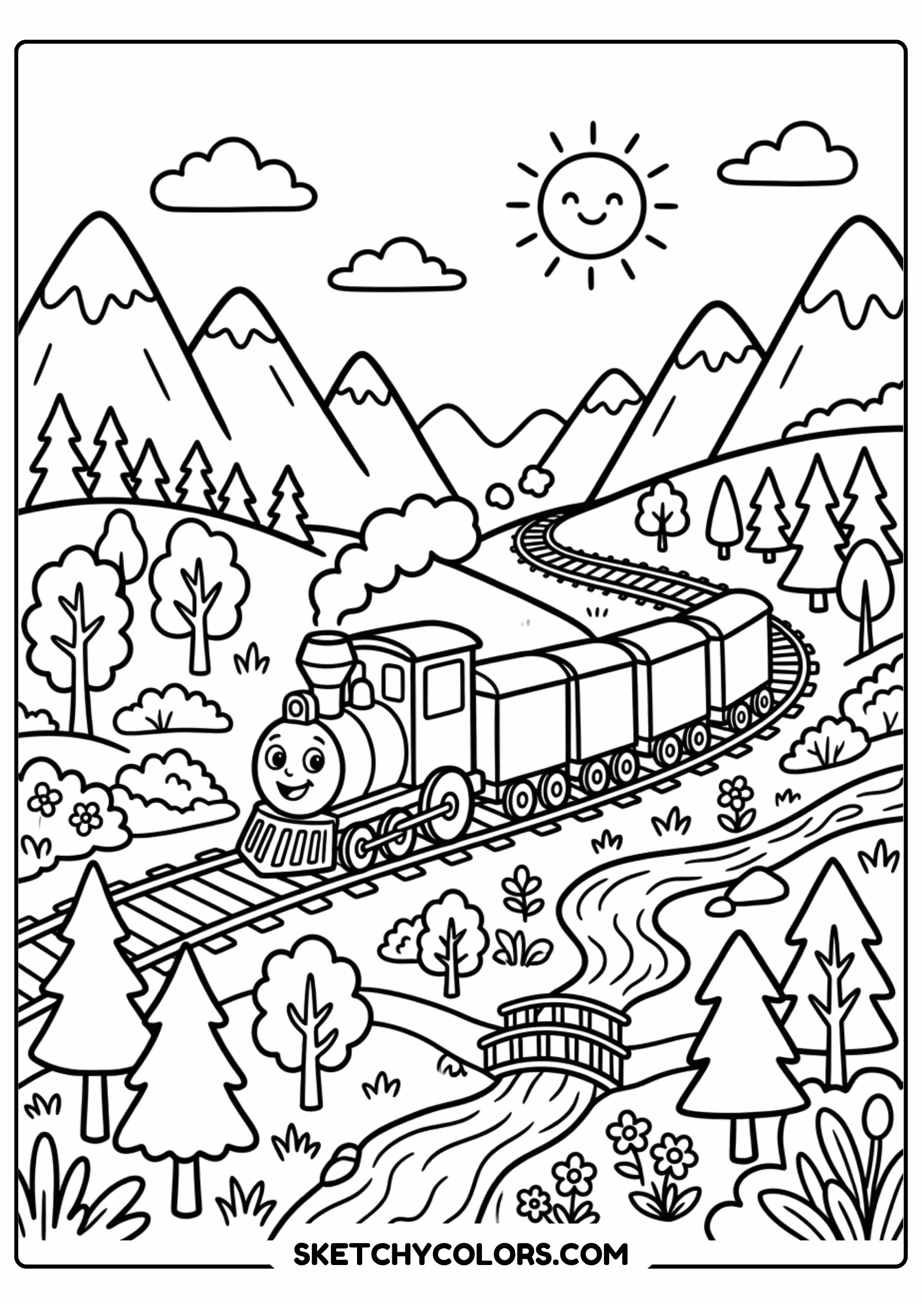 rainbow valley train coloring page printable