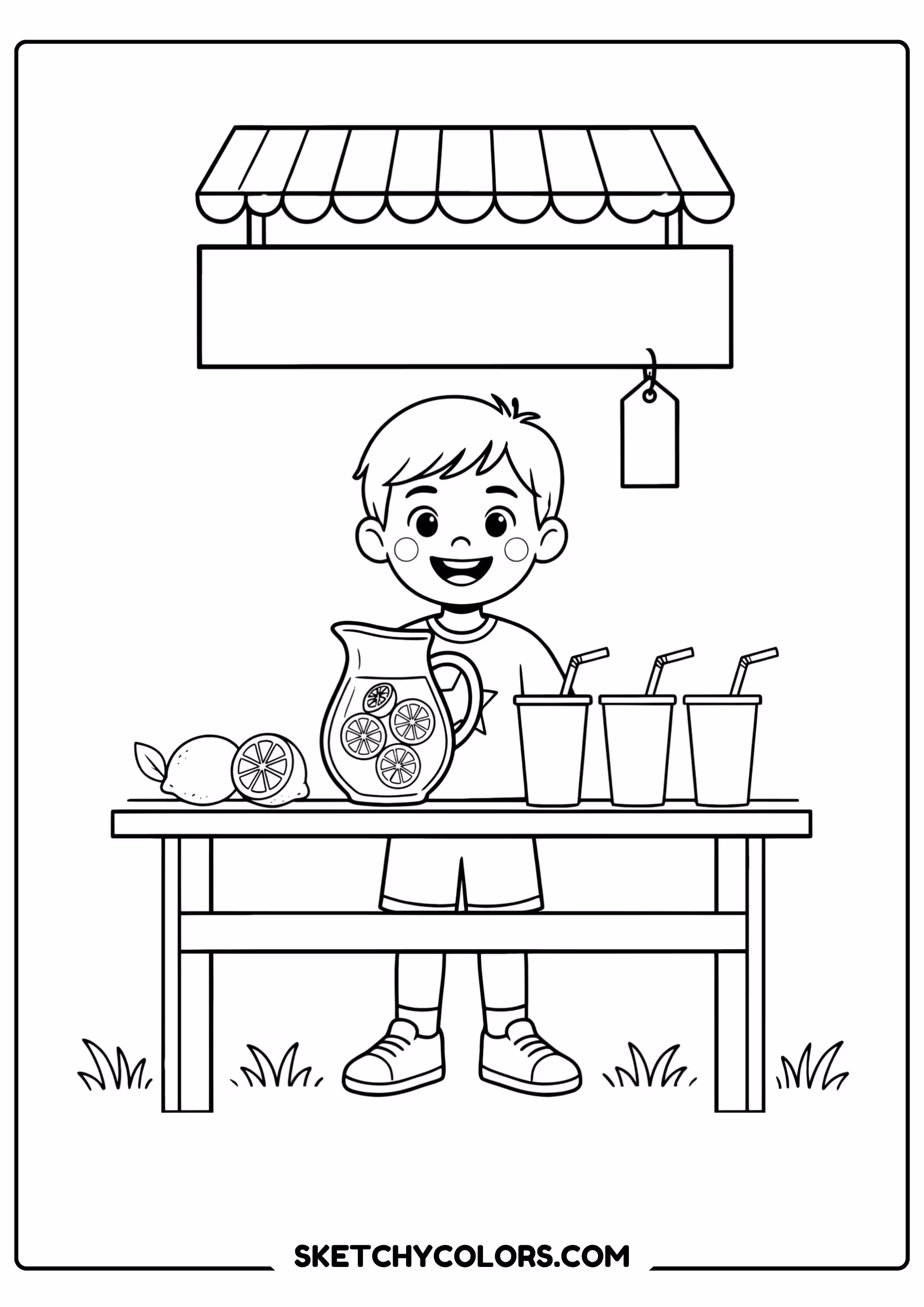 summer coloring page lemonade stand child pitcher free printable for kids