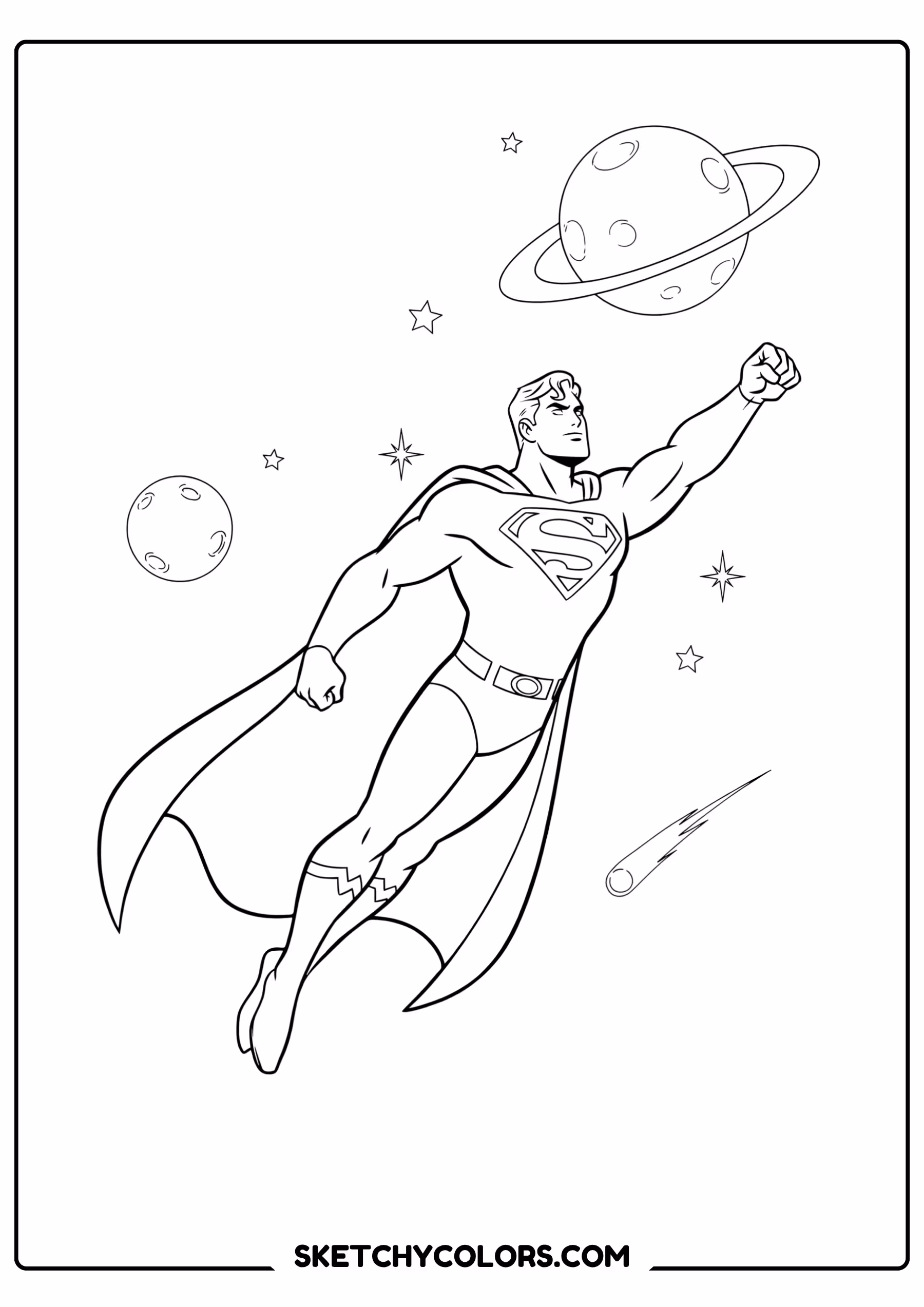 superman flying space coloring page free printable coloring sheet