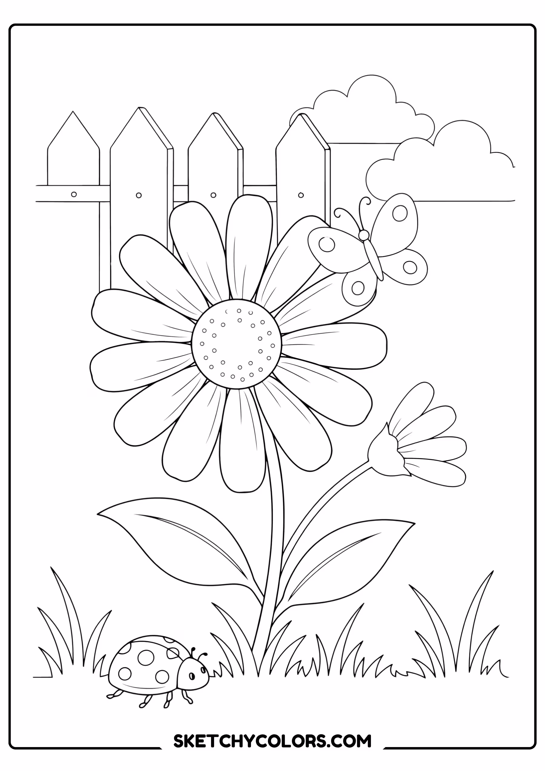 daisy coloring page daisy picket fence grass free printable pdf
