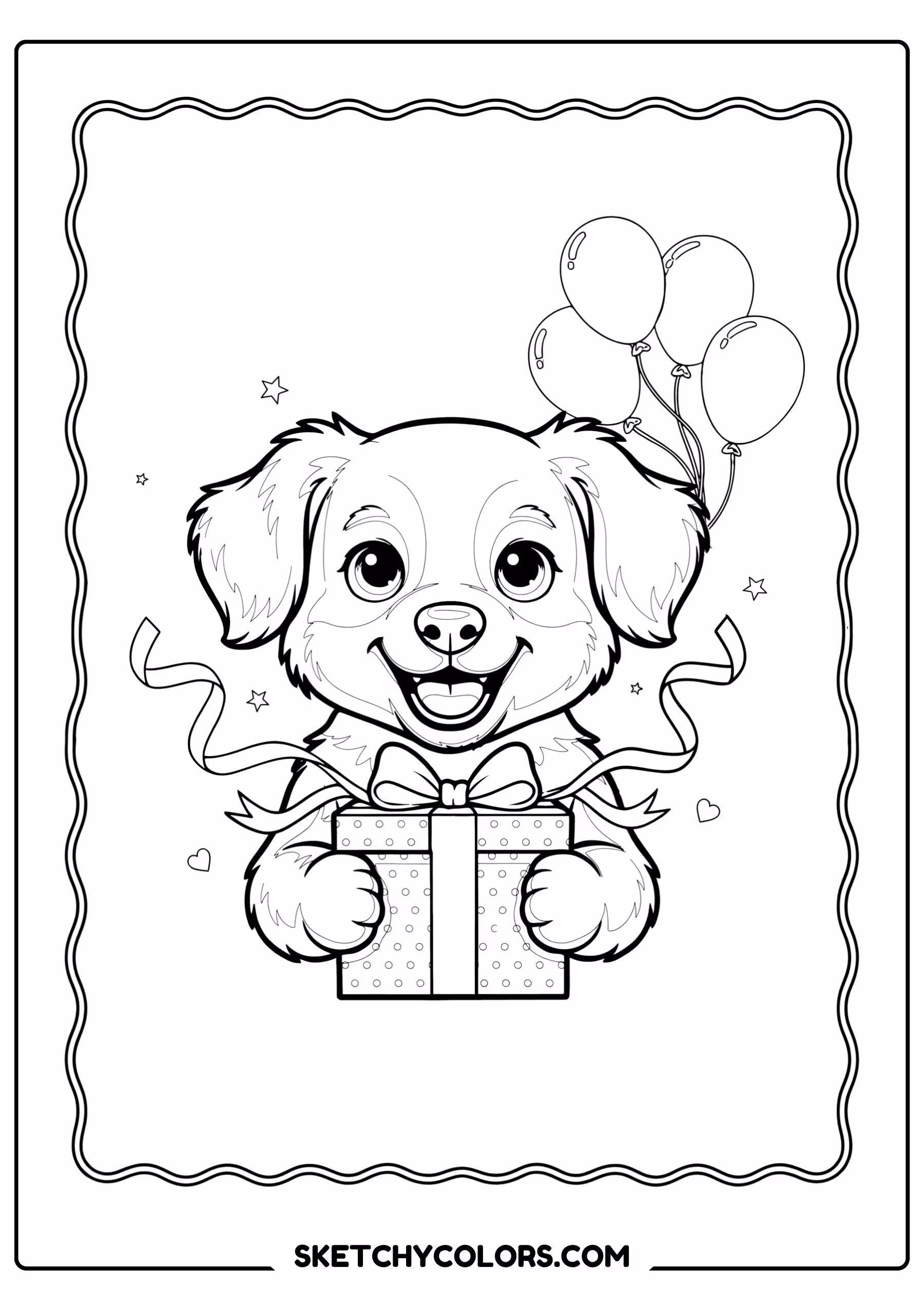 dog coloring page puppy carrying gift free printable pdf