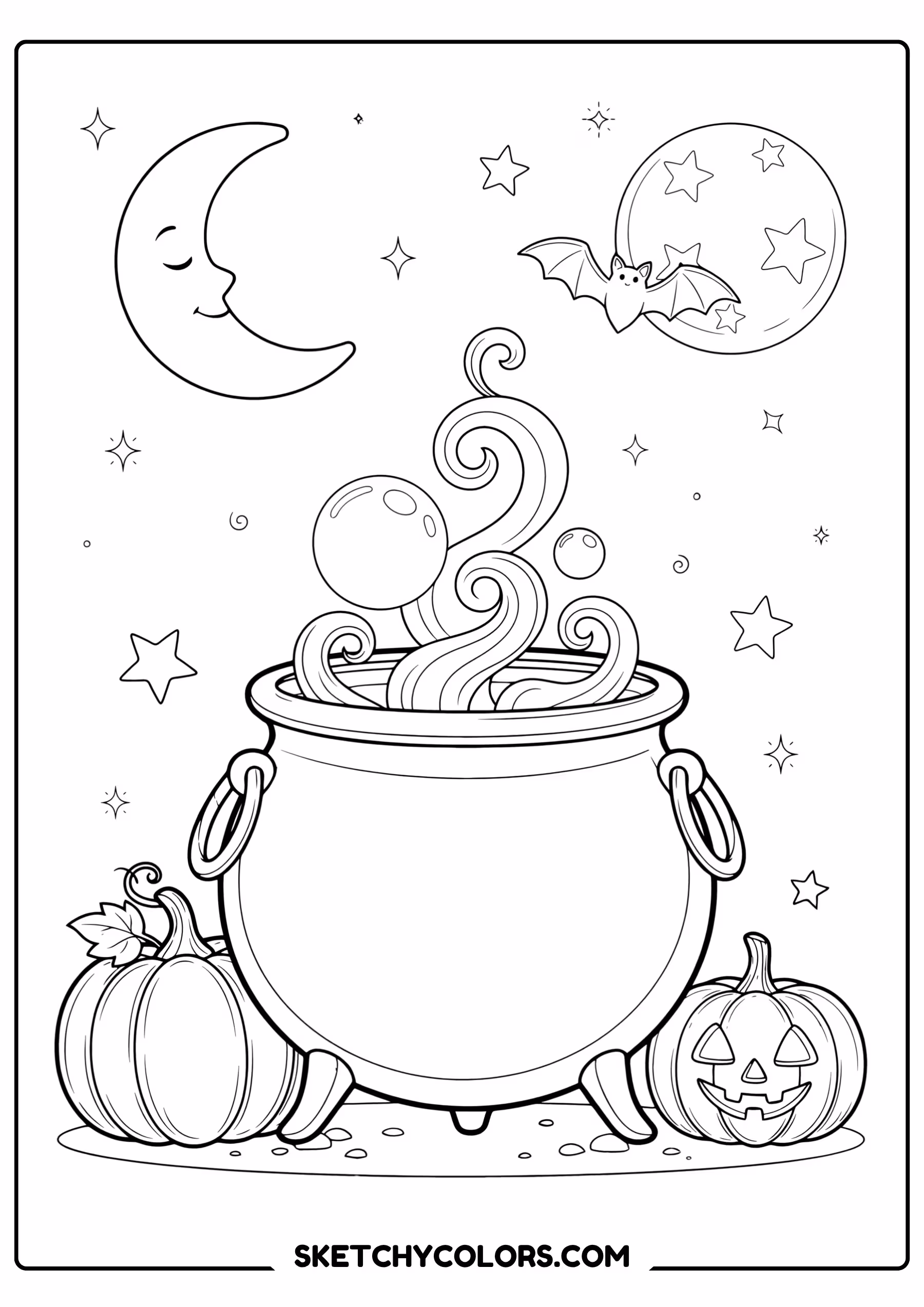 halloween coloring page witch cauldron magic potion free printable pdf