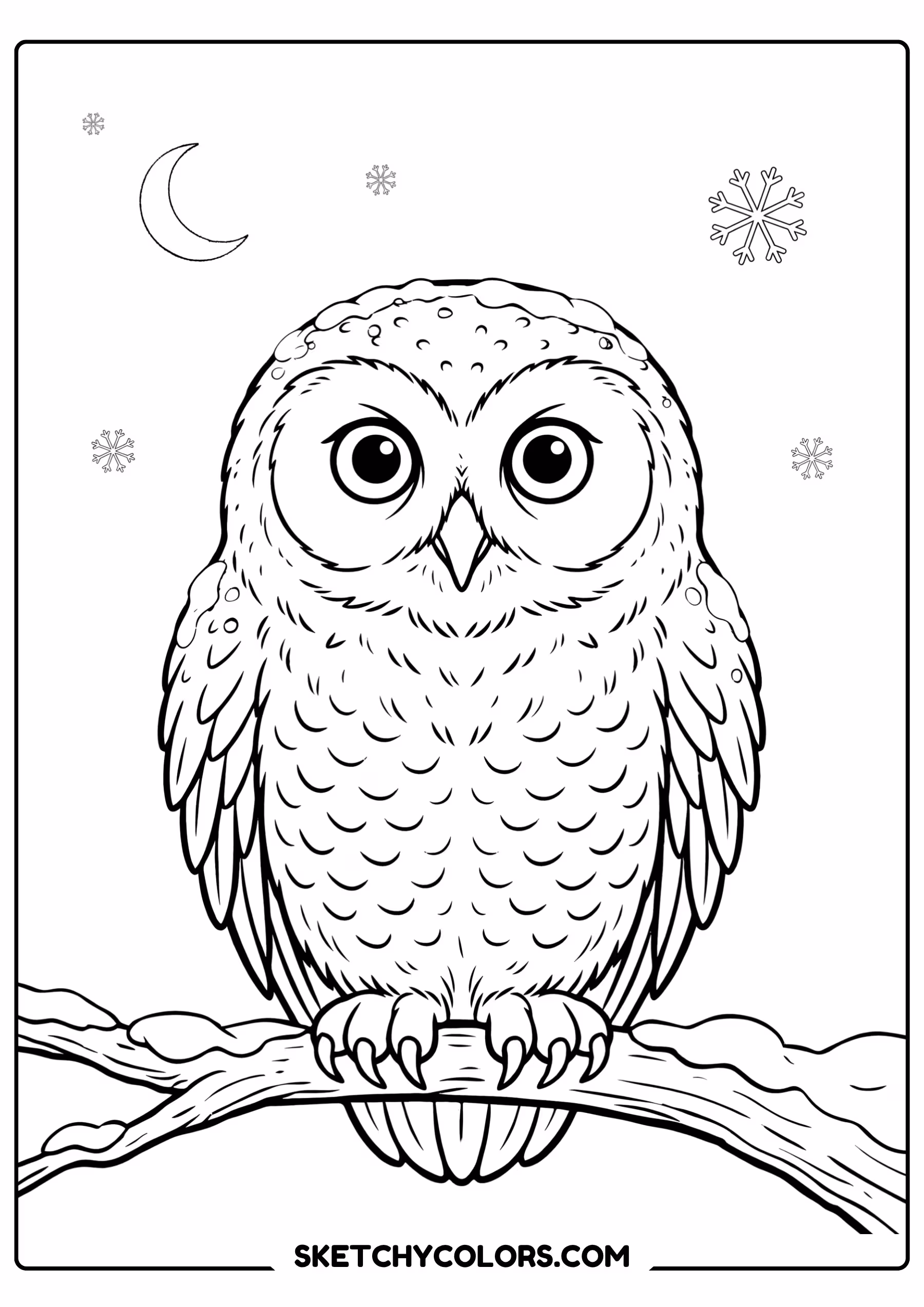 january coloring page snow owl branch free printable pdf