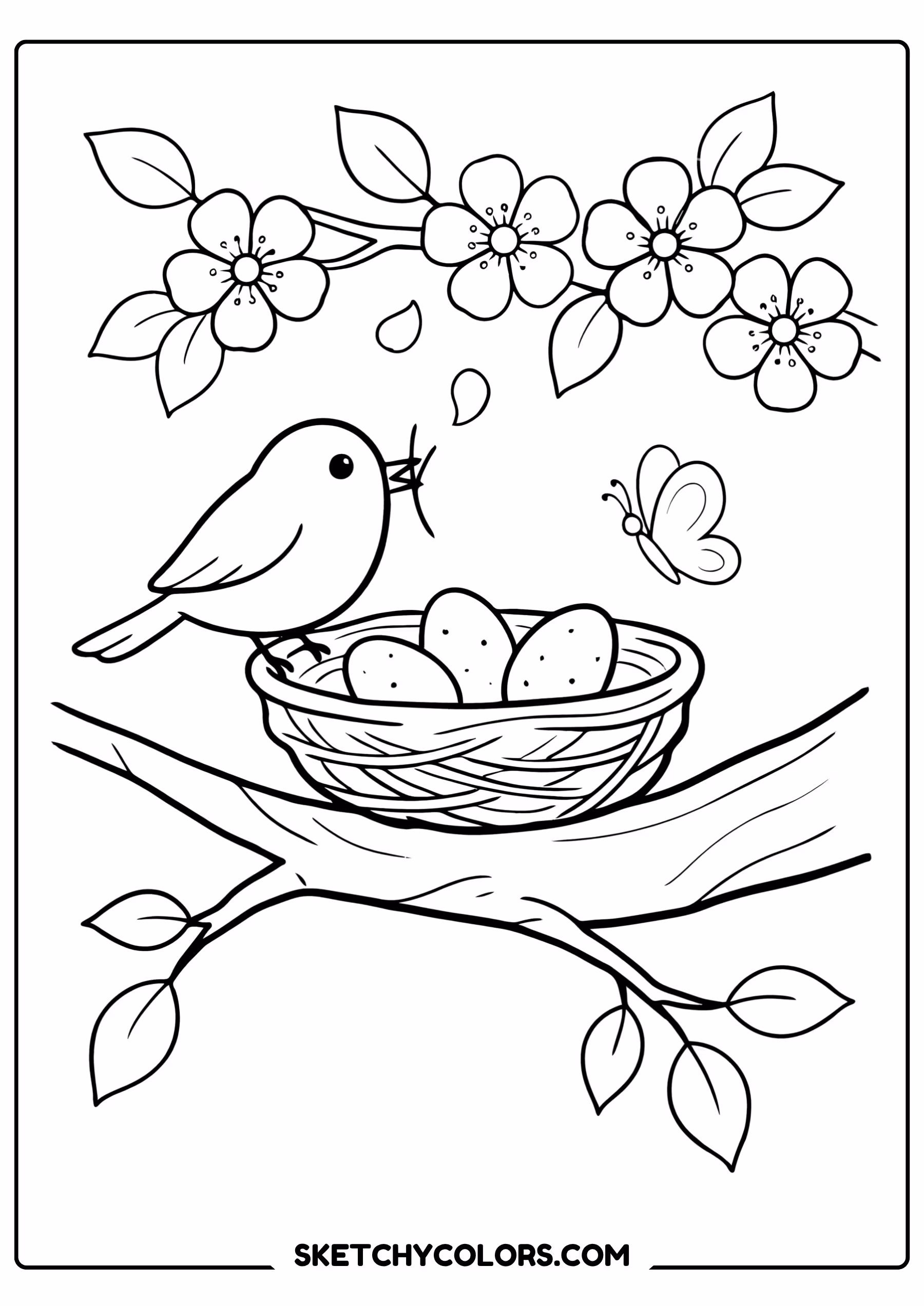 march coloring page bird building nest flowers free printable pdf