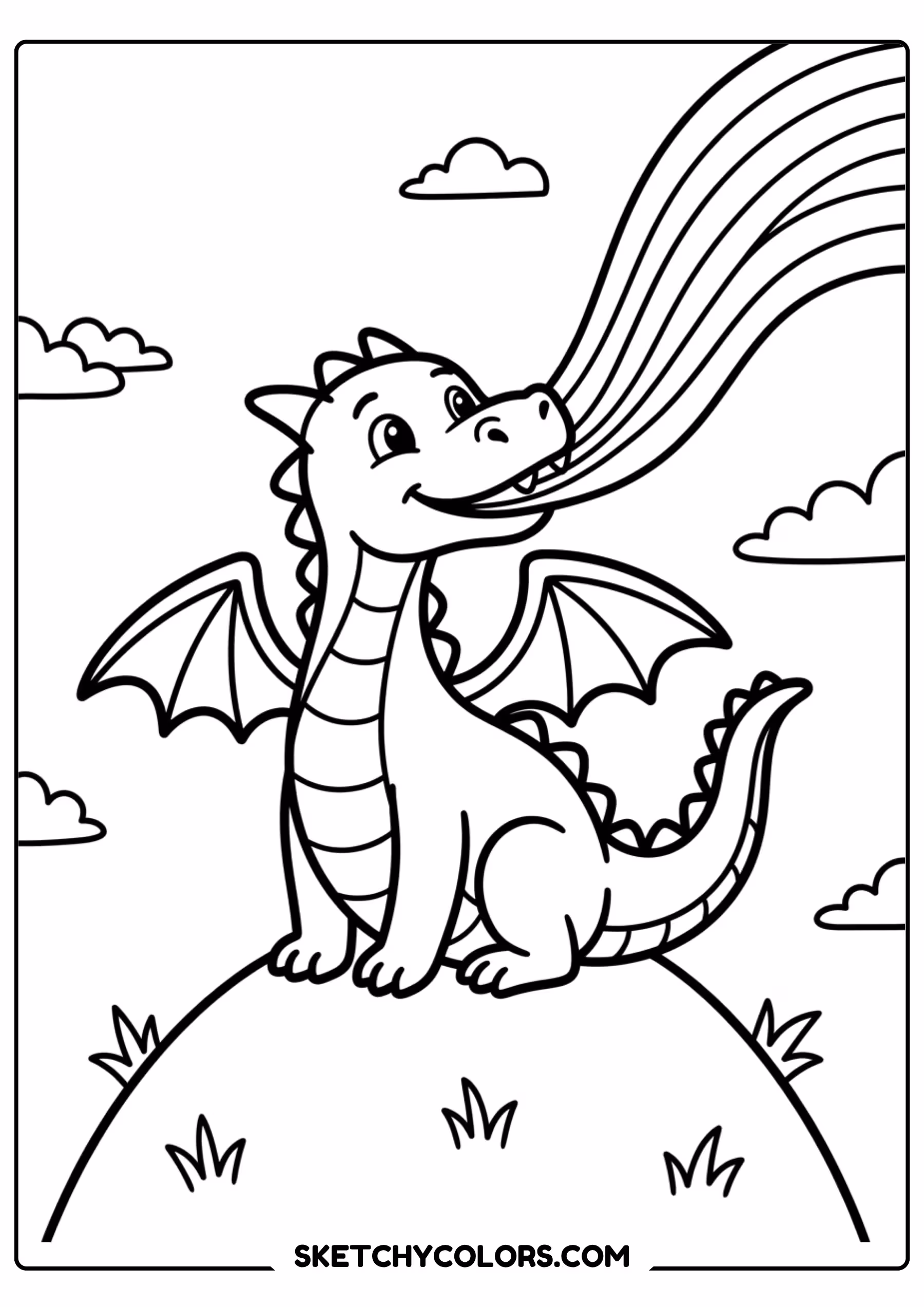dragon rainbow breath coloring page printable