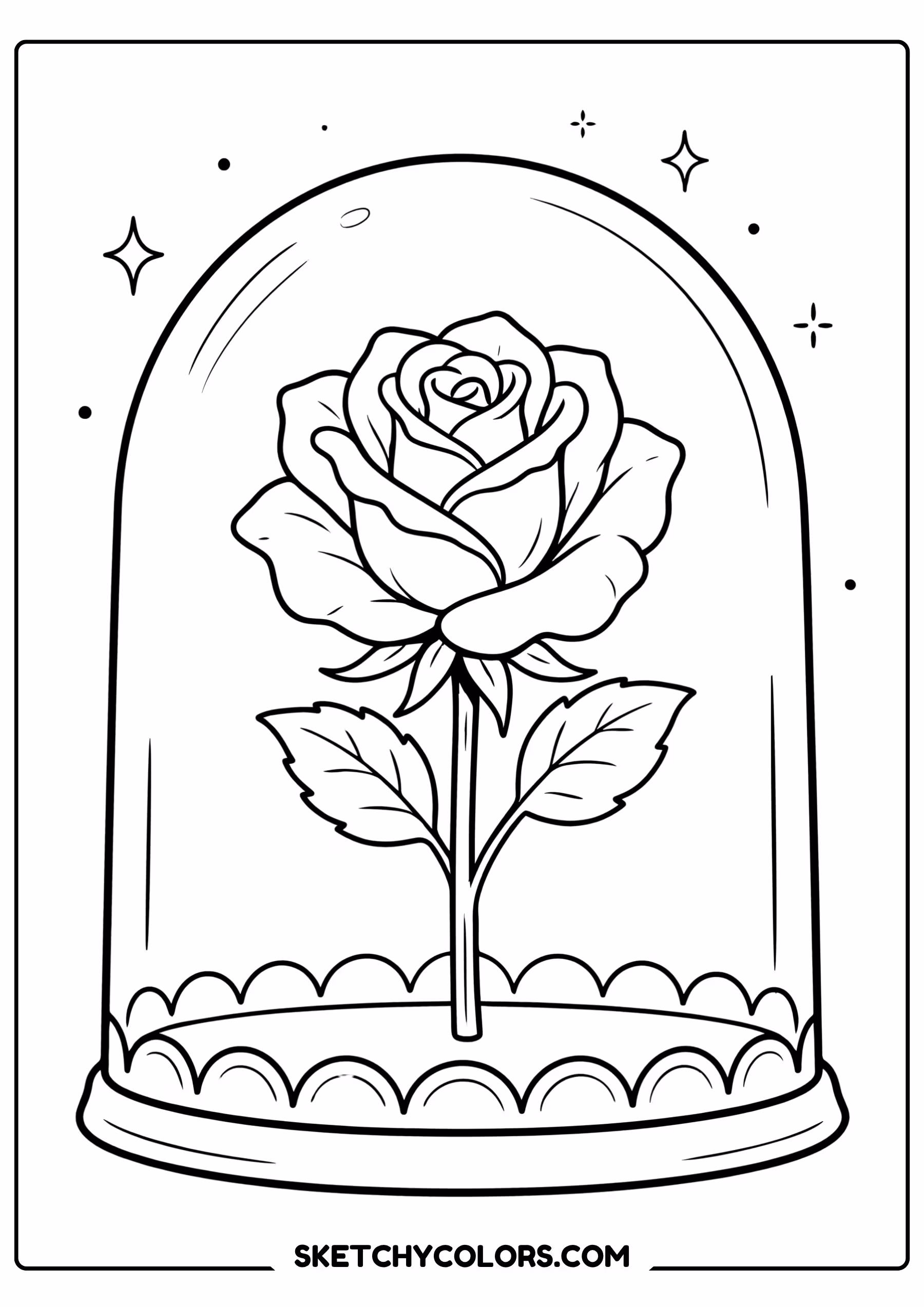 rose coloring page fairy tale glass dome bloom free printable pdf