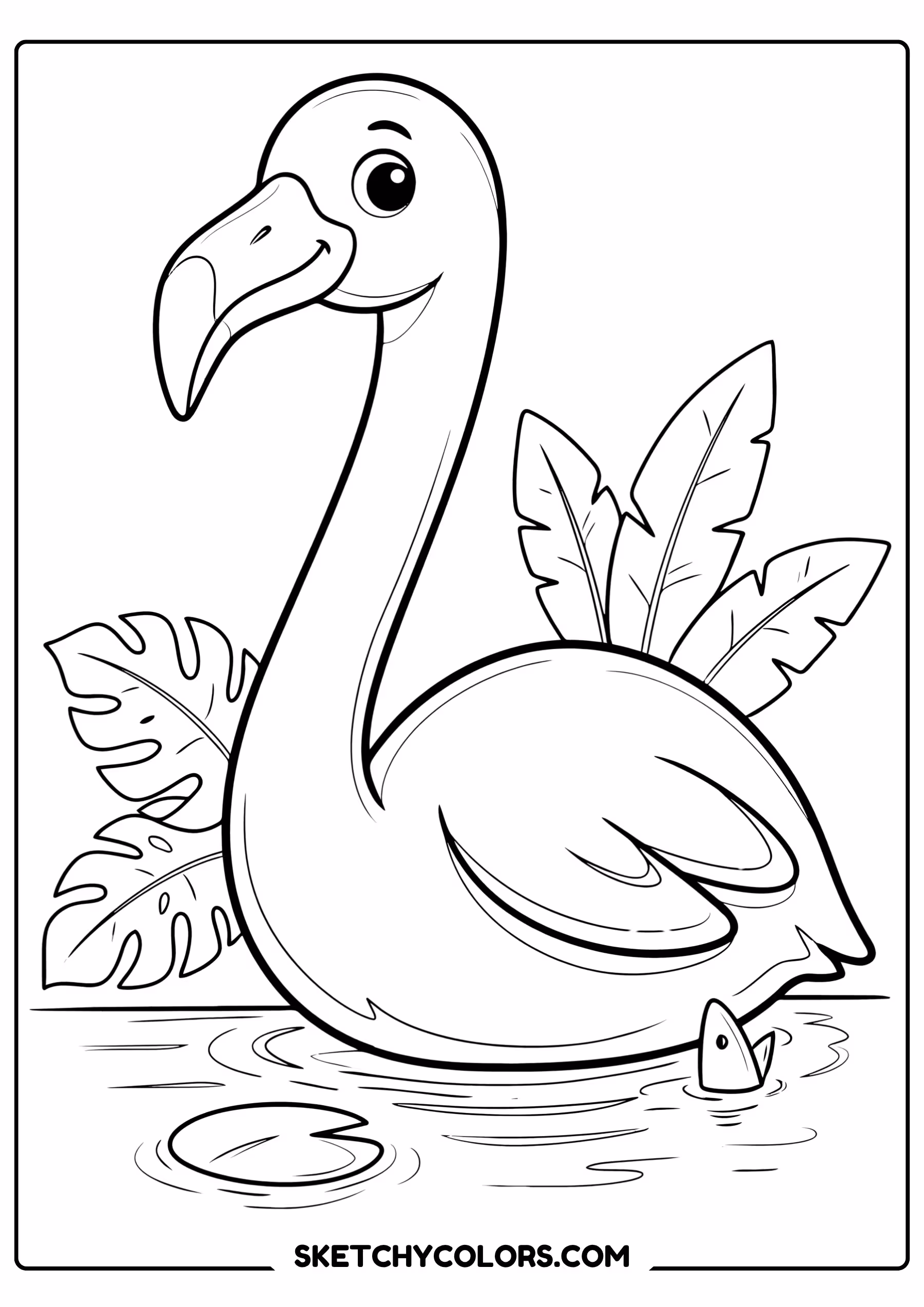summer coloring page flamingo tropical water leaves free printable pdf