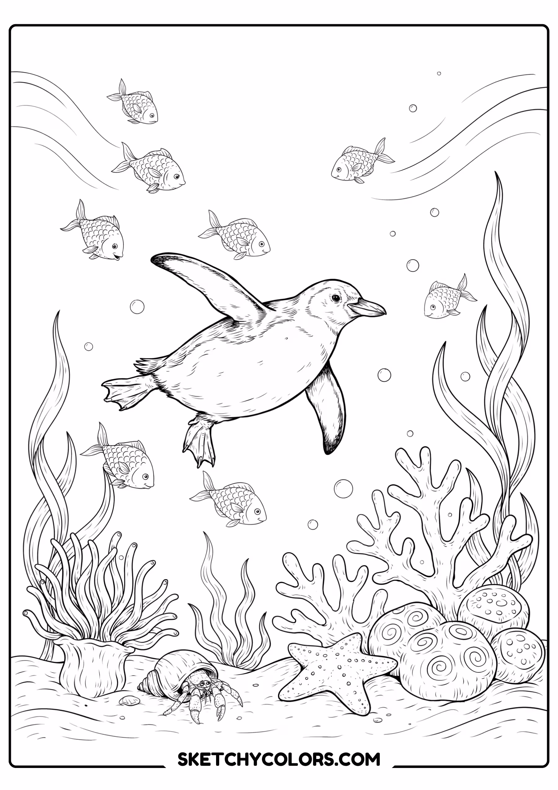 penguin swimming underwater free printable pdf