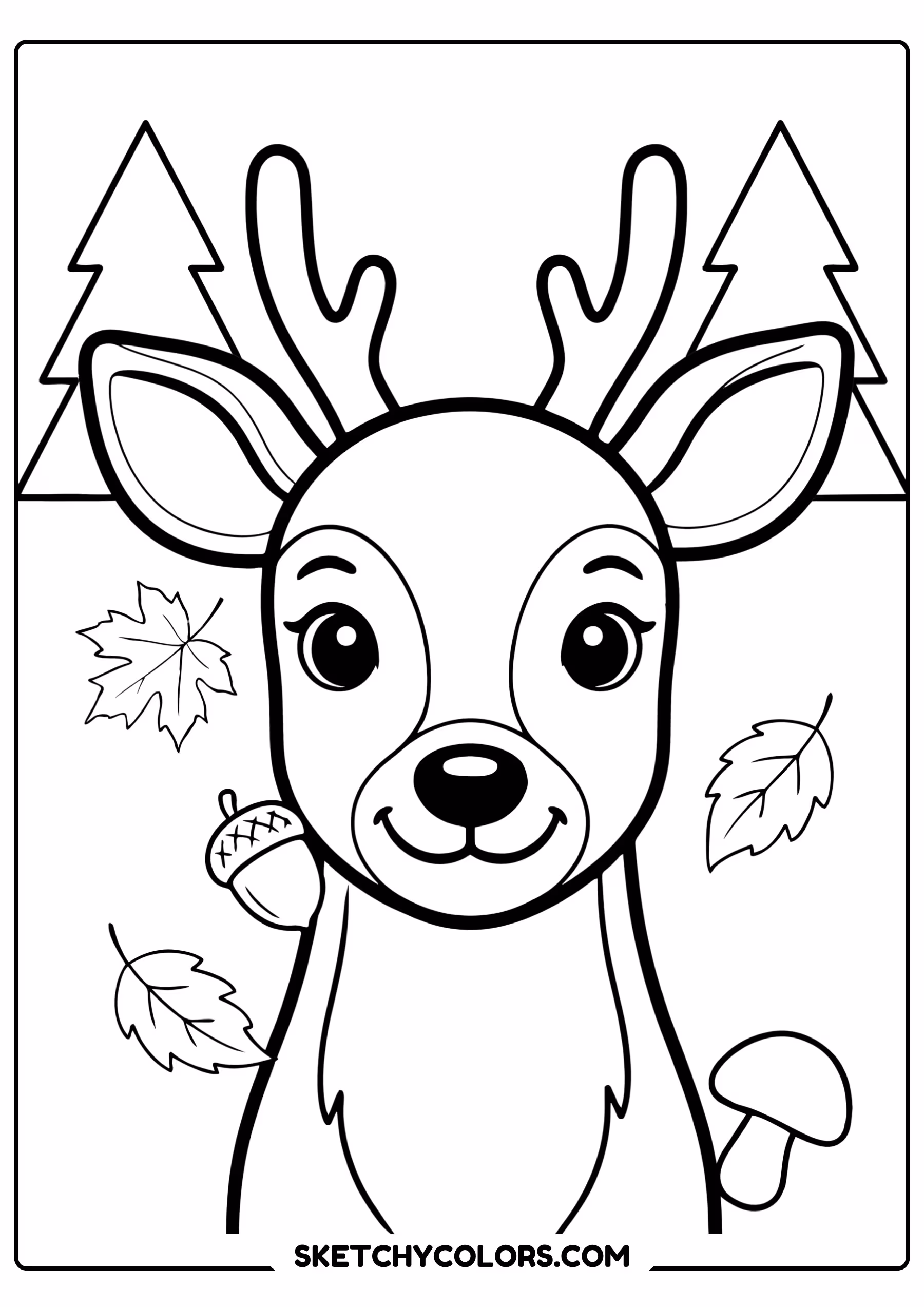 autumn coloring page deer autumn forest falling leaves free printable for kids