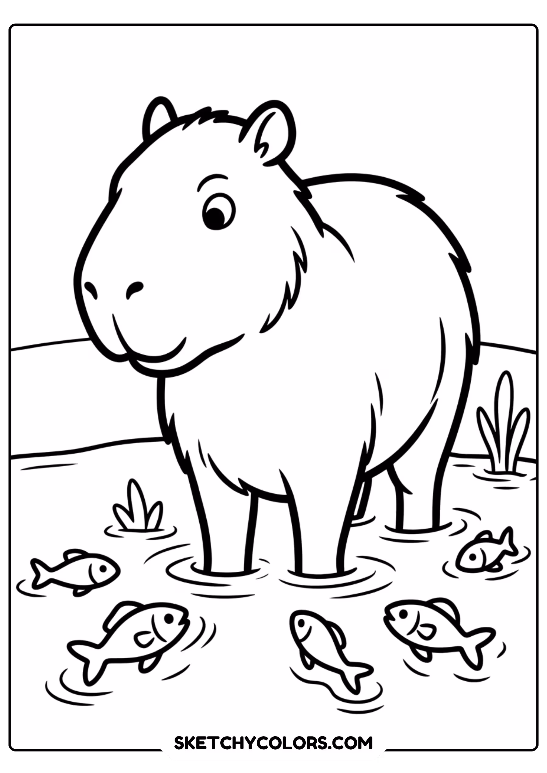 capybara river reeds free printable coloring page for kids