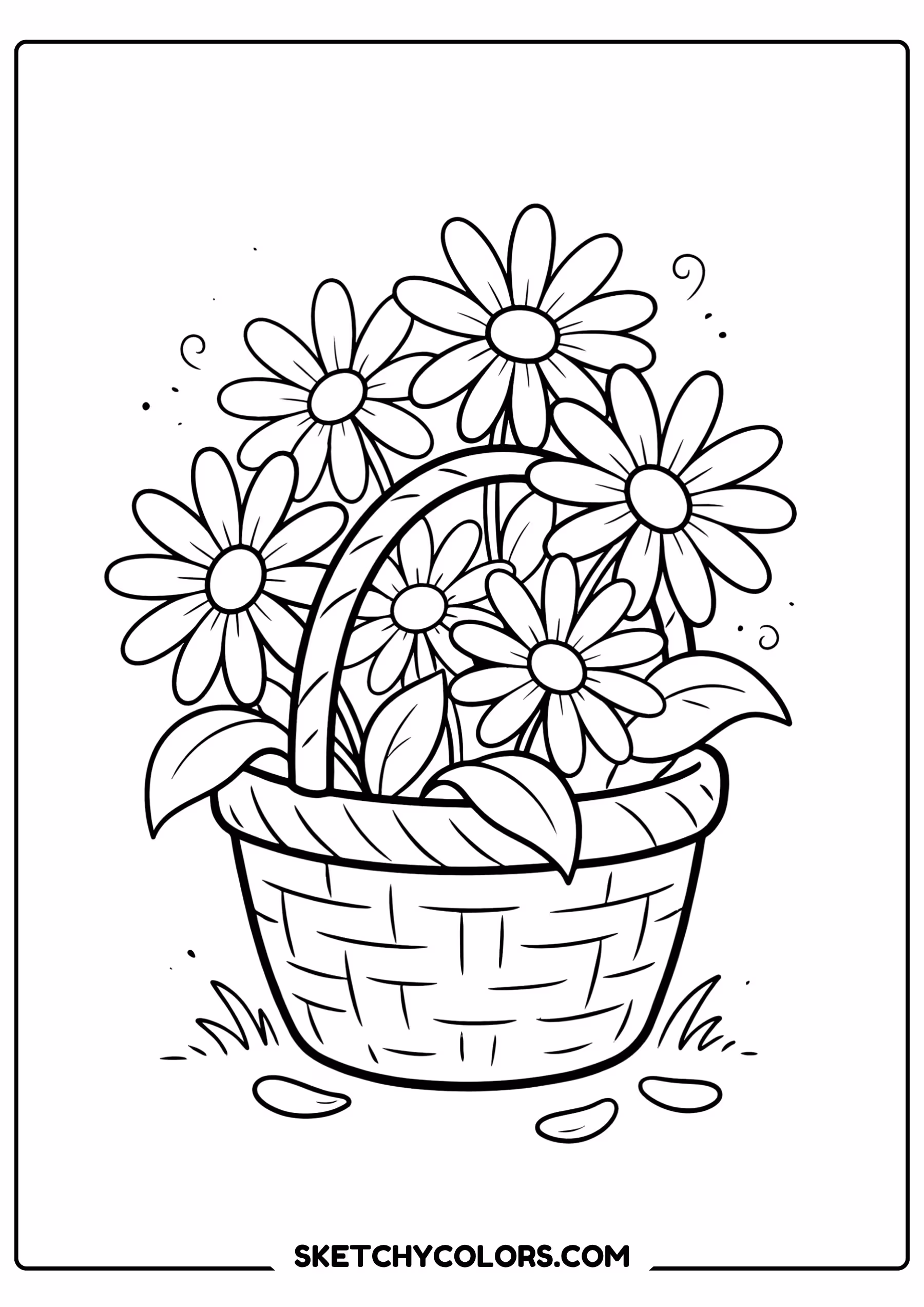 daisy coloring page basket daisy flowers arrangement free printable for kids