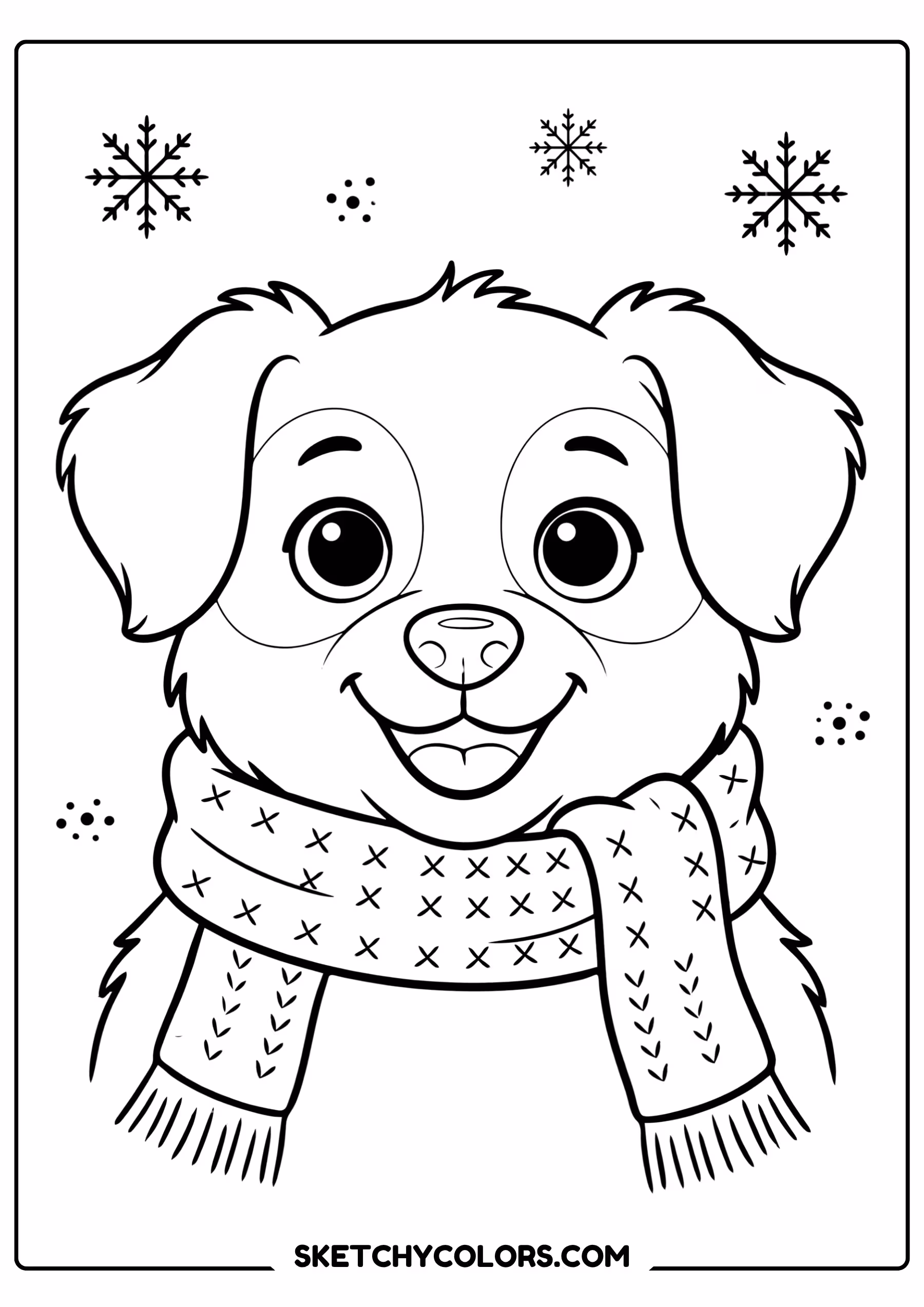dog coloring page puppy winter scarf free printable for kids